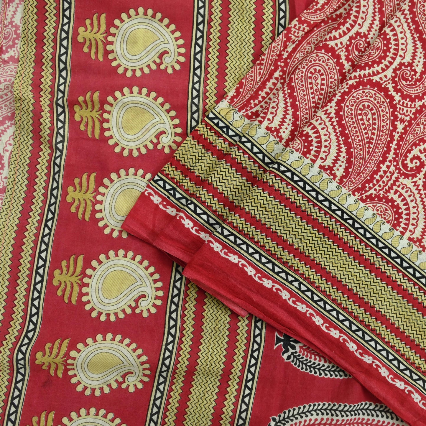 Indian Vintage Sari Ivory & Pink Printed Blend Cotton Saree Craft Fabric 5Yd Soft Sewing Sarong Wrap Boho Floral Dress making Crafting