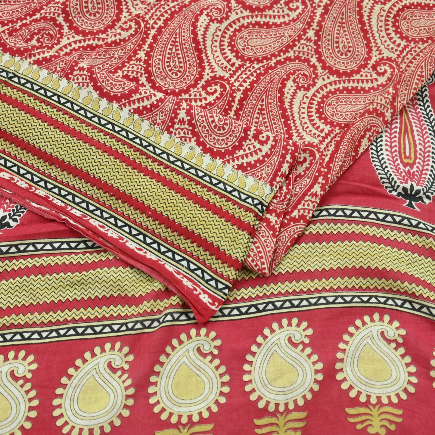 Indian Vintage Sari Ivory & Pink Printed Blend Cotton Saree Craft Fabric 5Yd Soft Sewing Sarong Wrap Boho Floral Dress making Crafting