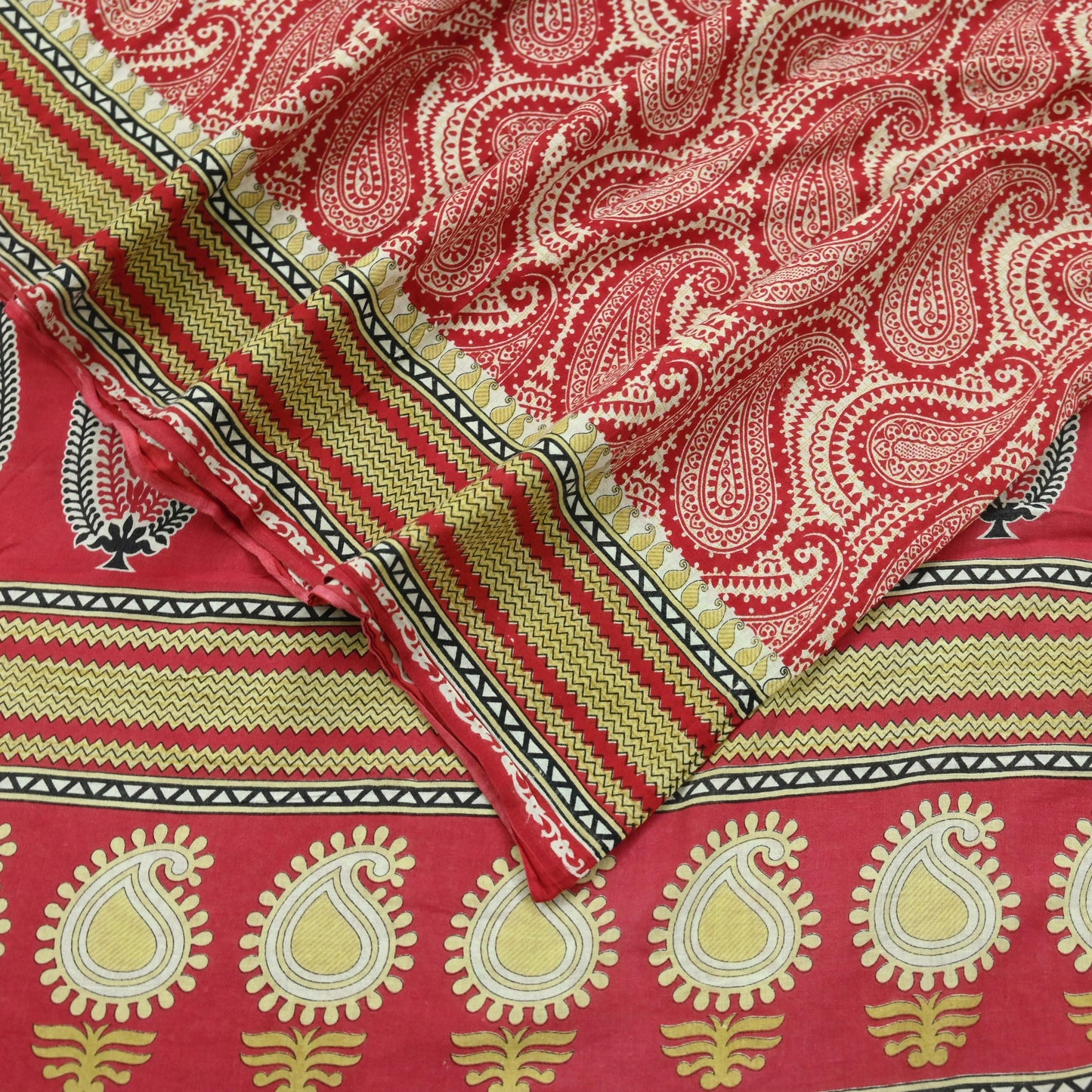 Indian Vintage Sari Ivory & Pink Printed Blend Cotton Saree Craft Fabric 5Yd Soft Sewing Sarong Wrap Boho Floral Dress making Crafting