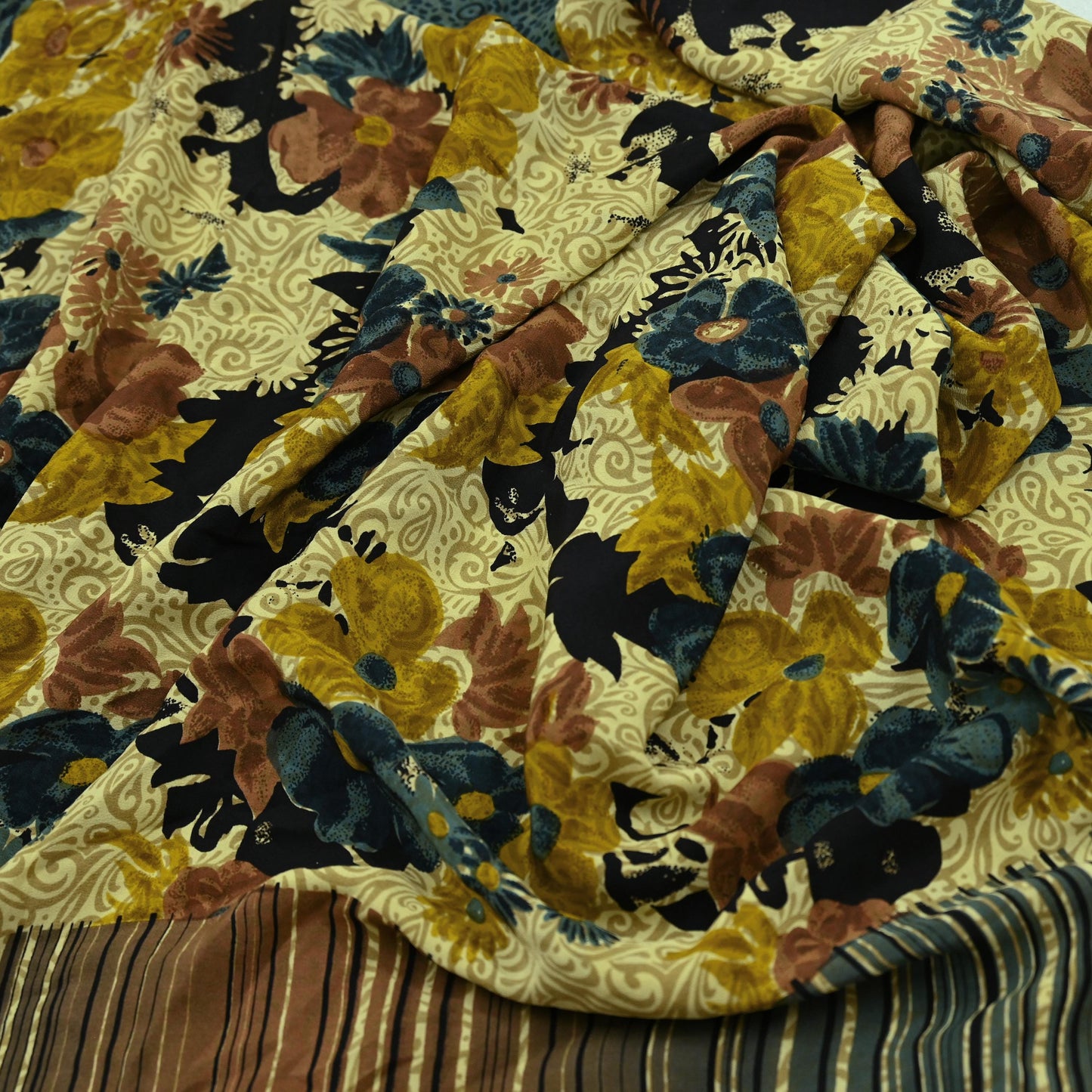 Indian Vintage Multi Saree Pure Crepe Silk Printed Sari Craft Fabric 5yd Sewing Floral Soft Craft Fabric Wrap Crafting Quilting Upcycle