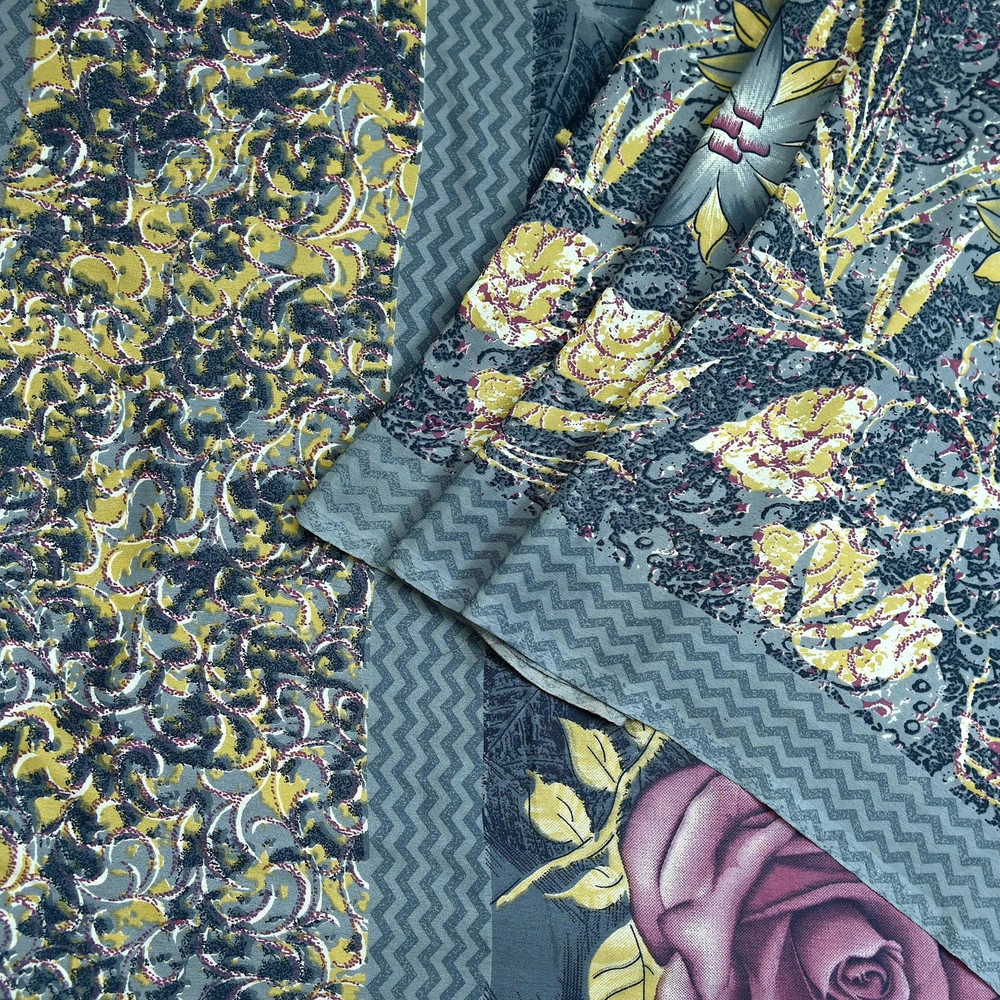 Indian Vintage Gray Sarees Moss Crepe Printed Sari 5yd Sewing Floral Soft Craft Fabric DressMaking For Crafting Quilting Upcycle