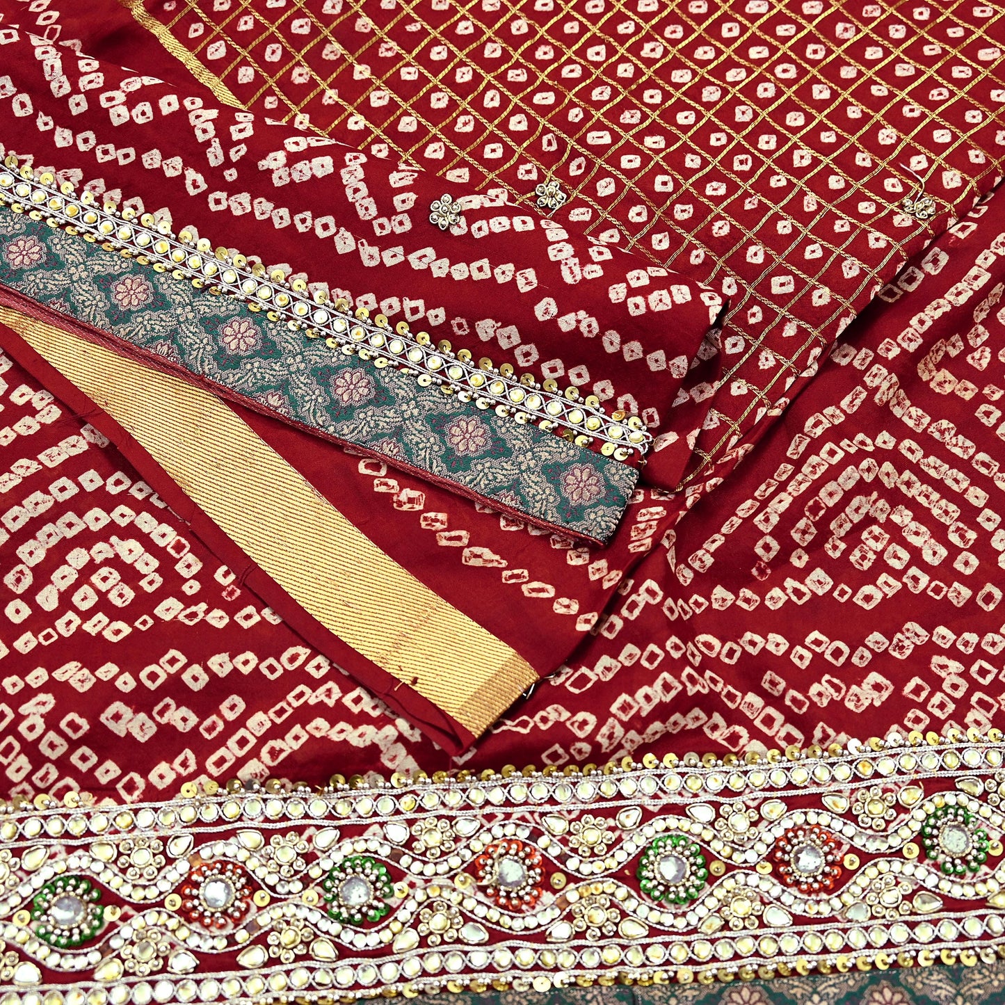 Indian Vintage Maroon Saree Hand Embroidered Bandhani Printed Sari 100% Pure Silk Indian Sari Fabric 5yard Soft Craft Fabric Beaded