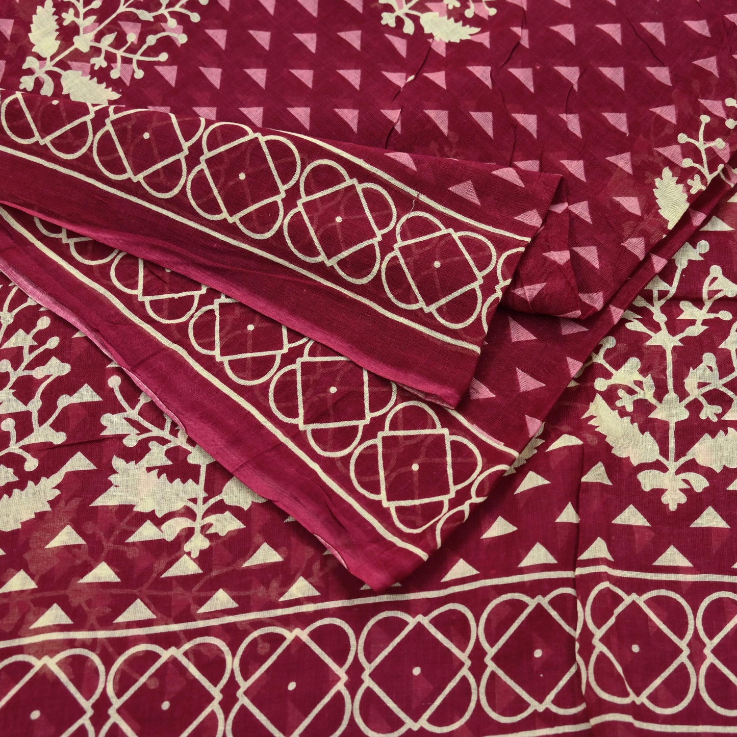 Indian Vintage Sari Ivory & Maroon Printed Pure Cotton Saree Fabric Soft Floral 5Yd Sarong Wrap Boho Fabric Kimono Soft
