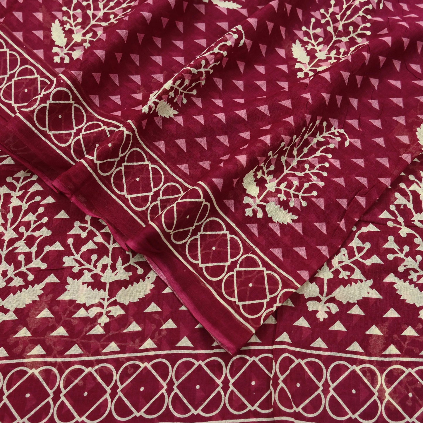 Indian Vintage Sari Ivory & Maroon Printed Pure Cotton Saree Fabric Soft Floral 5Yd Sarong Wrap Boho Fabric Kimono Soft