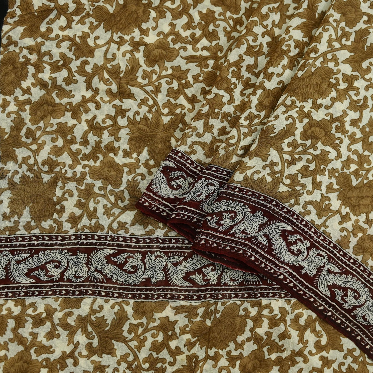 Women Vintage Sari Ivory 100% Pure Georgette Silk Printed Saree Craft Fabric Sewing 5Yd Soft Sari Dress Making Crafting Quilting