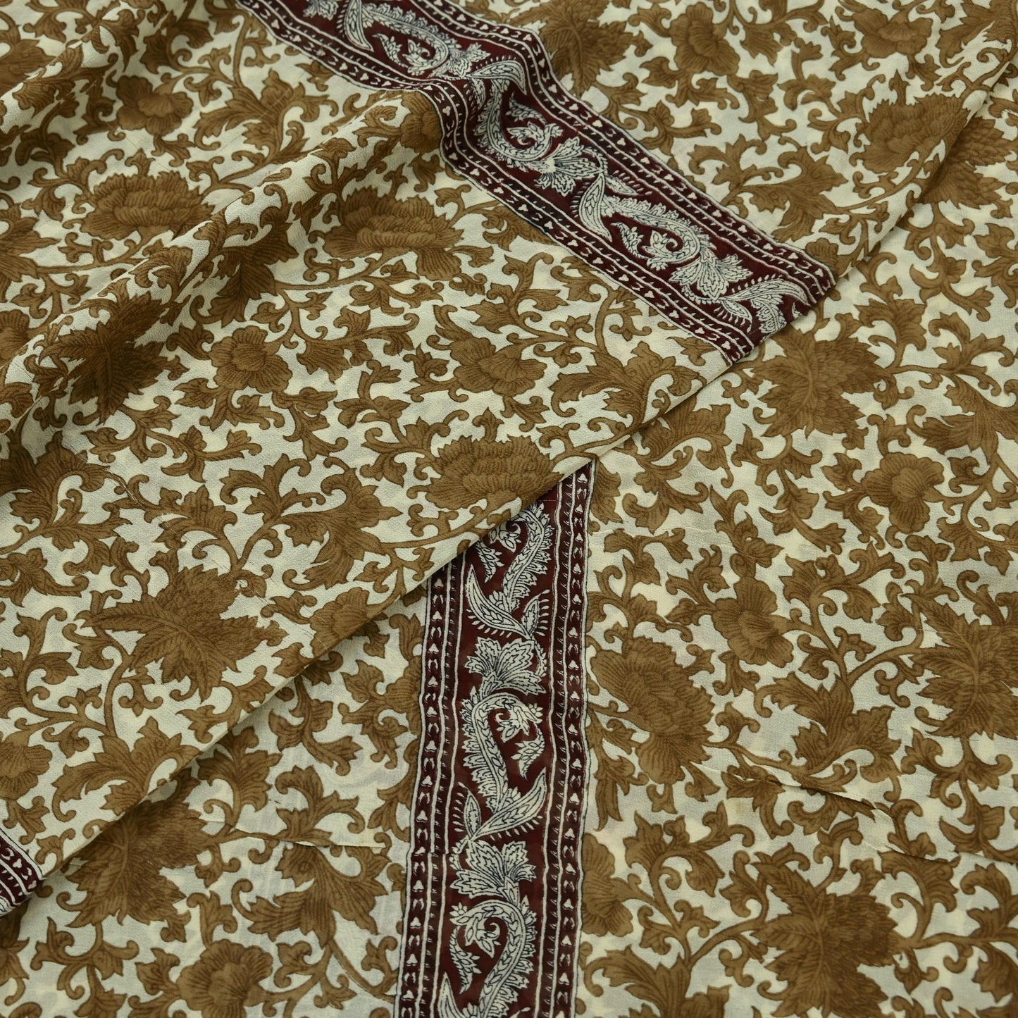 Women Vintage Sari Ivory 100% Pure Georgette Silk Printed Saree Craft Fabric Sewing 5Yd Soft Sari Dress Making Crafting Quilting
