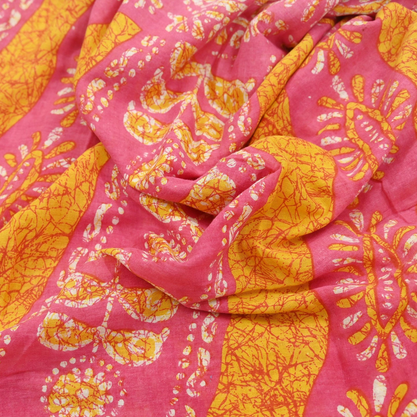 Indian Vintage Sari Pink Batik Printed Saree 100% Pure Cotton 5Yd Craft Fabric Soft Sewing Sarong Wrap Boho Quilting Dress Making