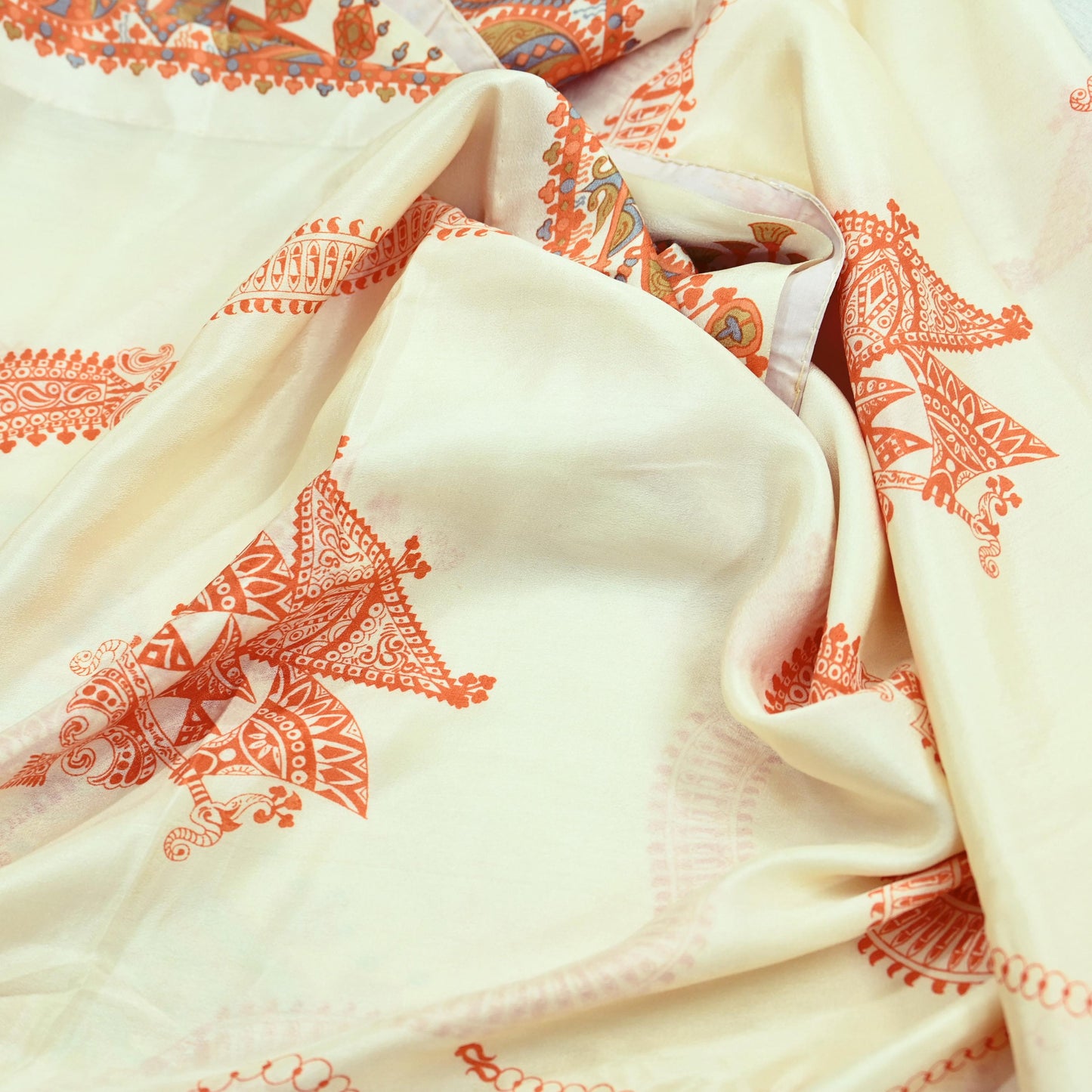 Indian Vintage Sari Ivory Pure Crepe Silk Printed Saree 5yd Sewing Floral Soft Craft Fabric Wrap Dress Making Crafting Quilting Upcycle