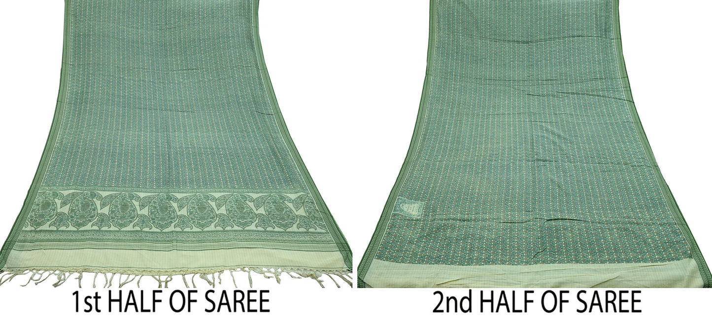 Indian Vintage Sari Ivory Pure Cotton Hand Block Printed Sarees 5Yd Craft Fabric Soft Sewing Sarong Dress Making Quilting Crafting
