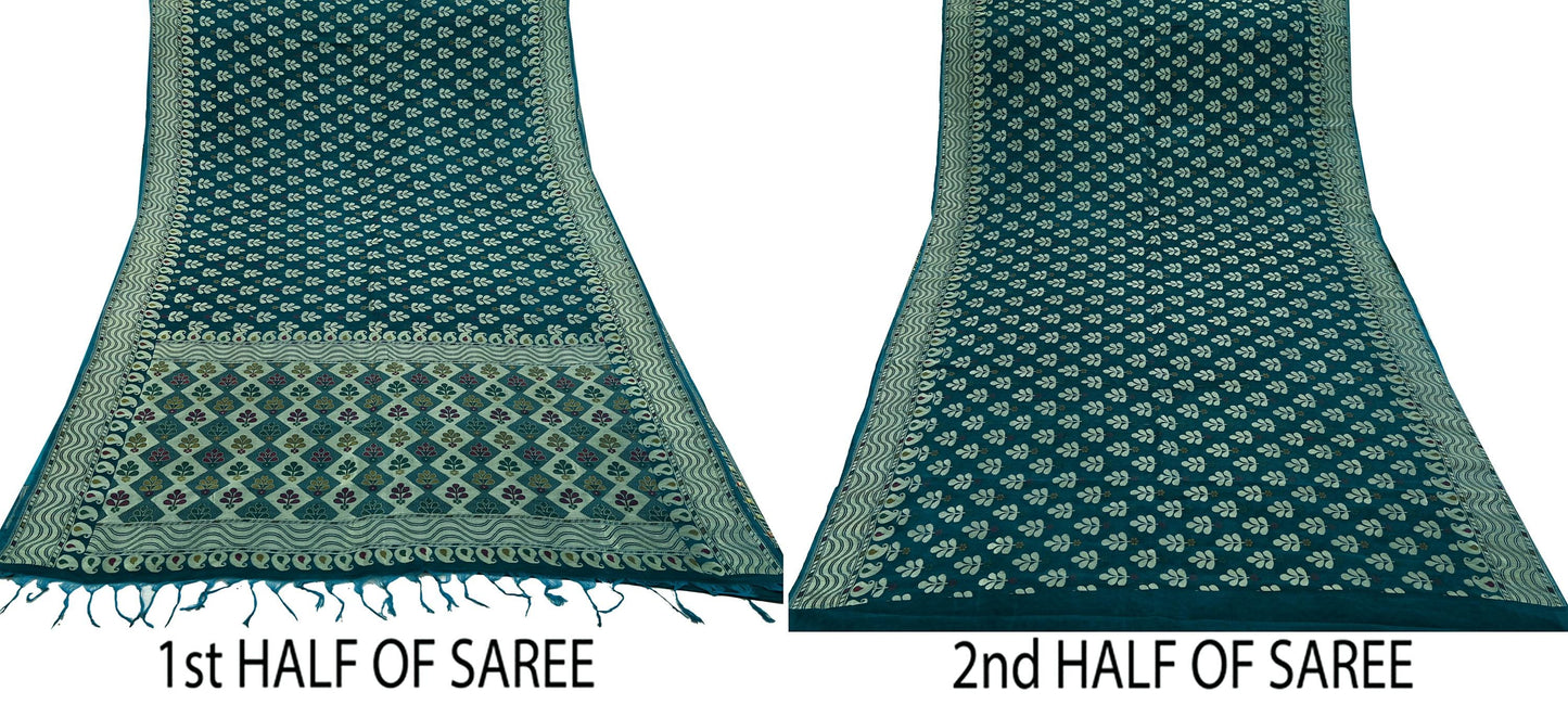 Indian Vintage Heavy Blue Saree Pure Silk Hand Woven Sari Craft Fabric 5Yd Sewing Soft Ethnic Dress Making Wedding Sari Zari