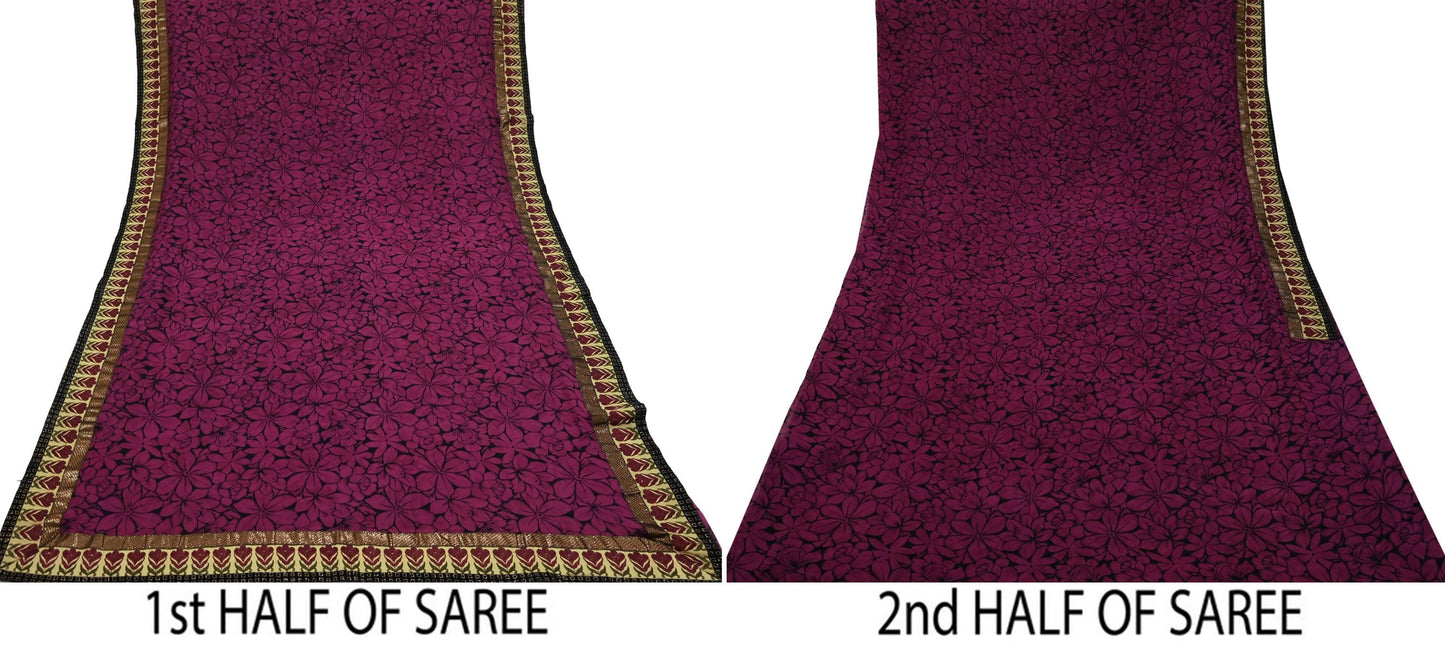 Women Vintage Sari 100% Pure Georgette Silk Printed Saree Craft Fabric Sewing 5Yd Soft Sari Dress Making Upcycle Quilting Crafting