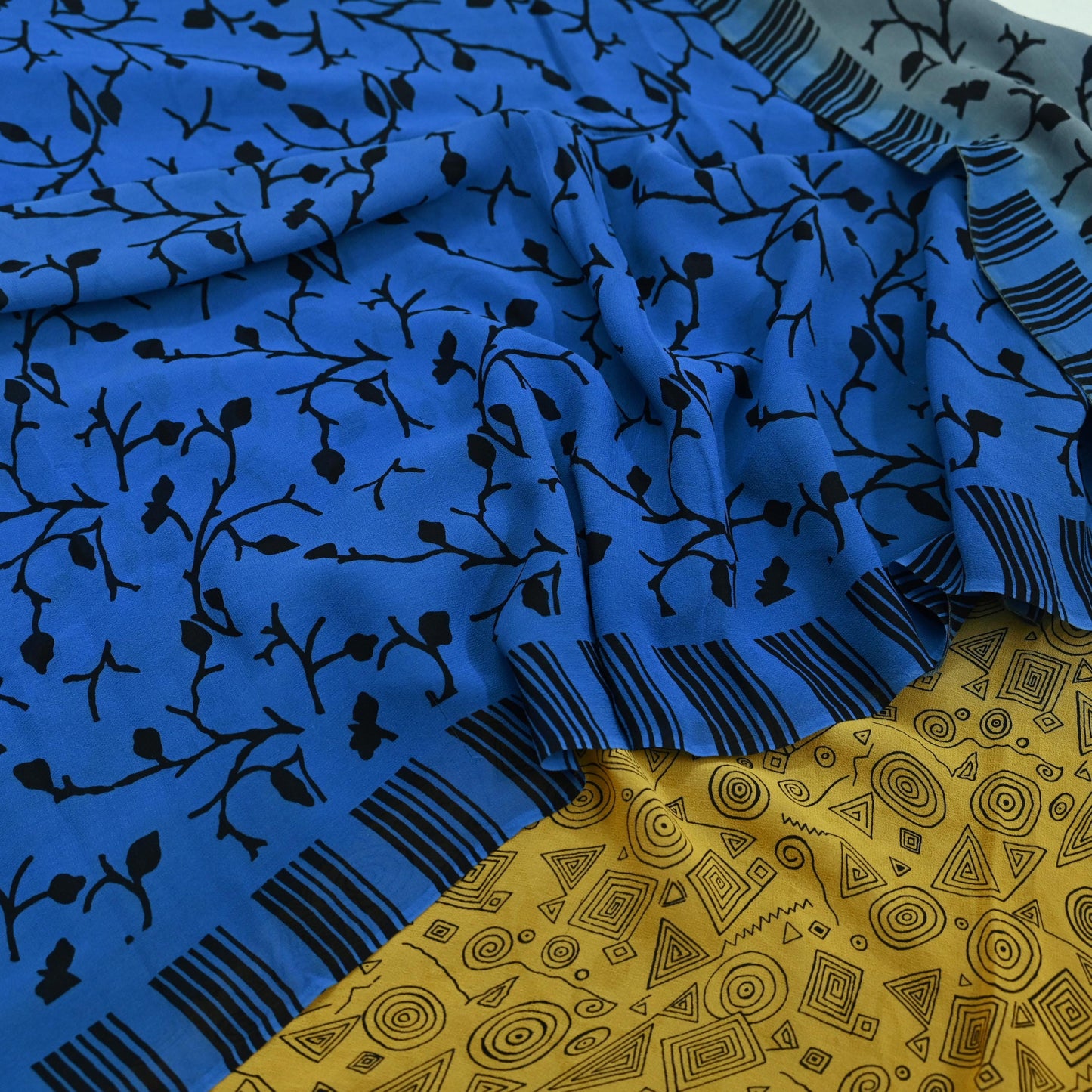 Women Vintage Sari Pure Georgette Silk Printed Saree Craft Fabric Sewing 5Yd Soft Light Dress Making Abstract Crafting Quilting