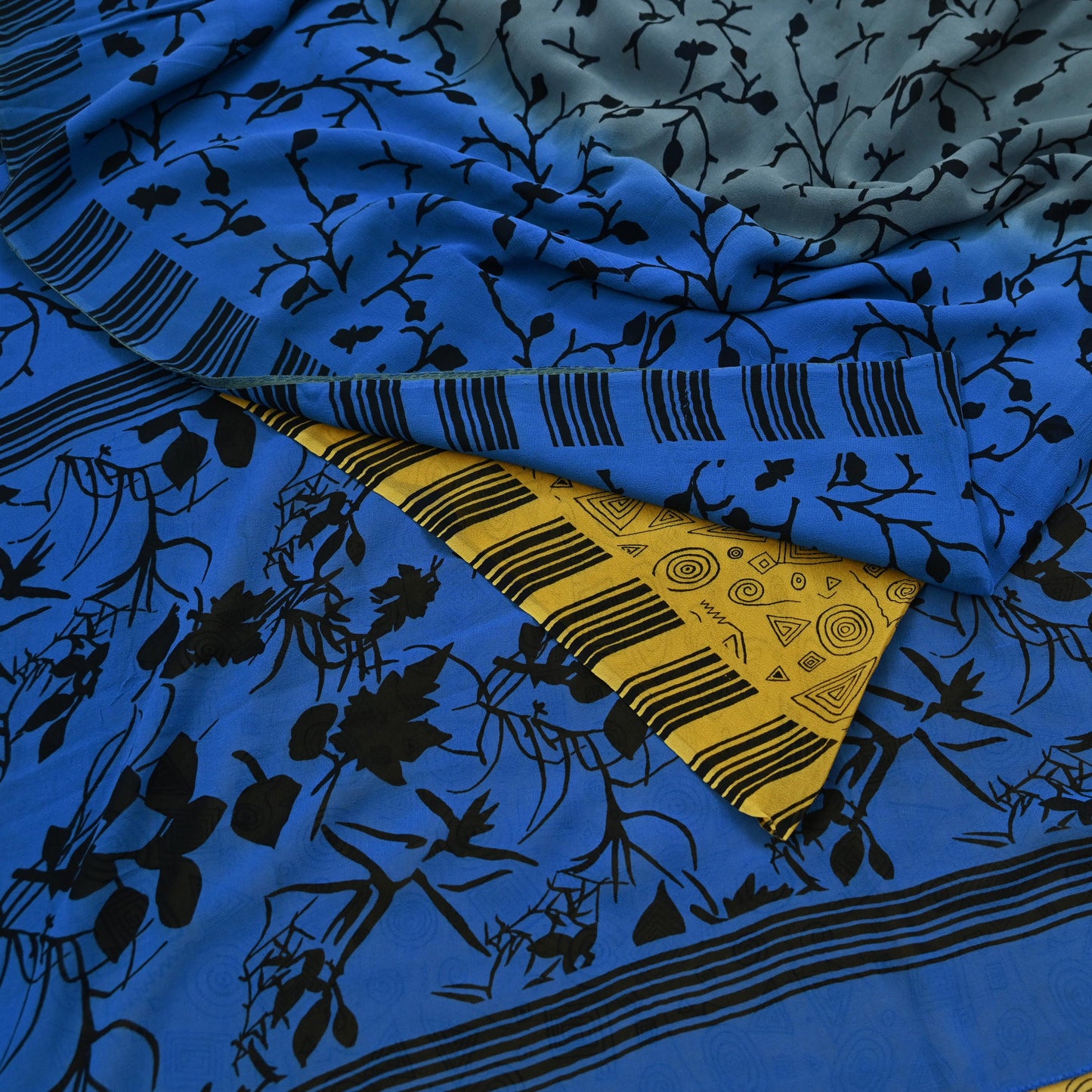 Women Vintage Sari Pure Georgette Silk Printed Saree Craft Fabric Sewing 5Yd Soft Light Dress Making Abstract Crafting Quilting