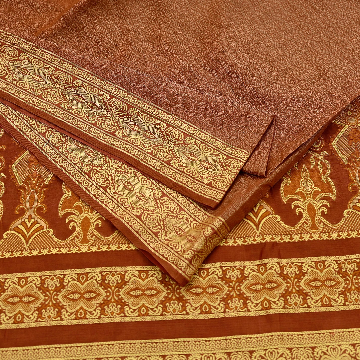 Indian Vintage Sari Brown Hand Woven 100% Pure Organza Silk Saree Craft Fabric 5Yd Dress Making Crafting Quilting Upcycle Fringes