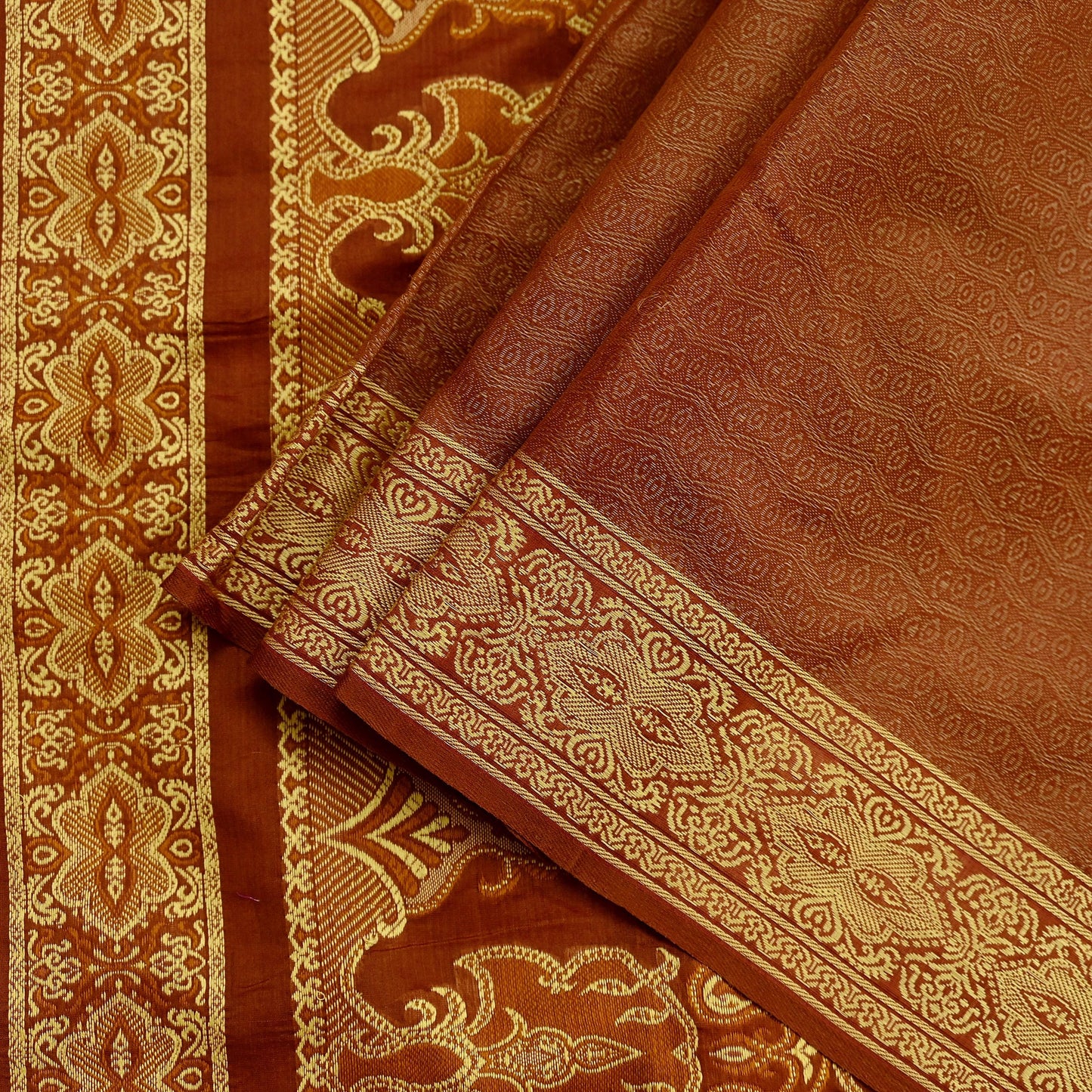 Indian Vintage Sari Brown Hand Woven 100% Pure Organza Silk Saree Craft Fabric 5Yd Dress Making Crafting Quilting Upcycle Fringes