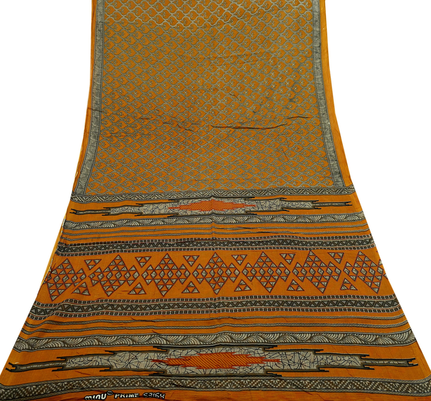 Indian Vintage Brown & Saffron Saree Printed Pure Cotton Indian Sari Craft Fabric 5Yd Soft Sewing Sarong Wrap Boho Floral Dress making