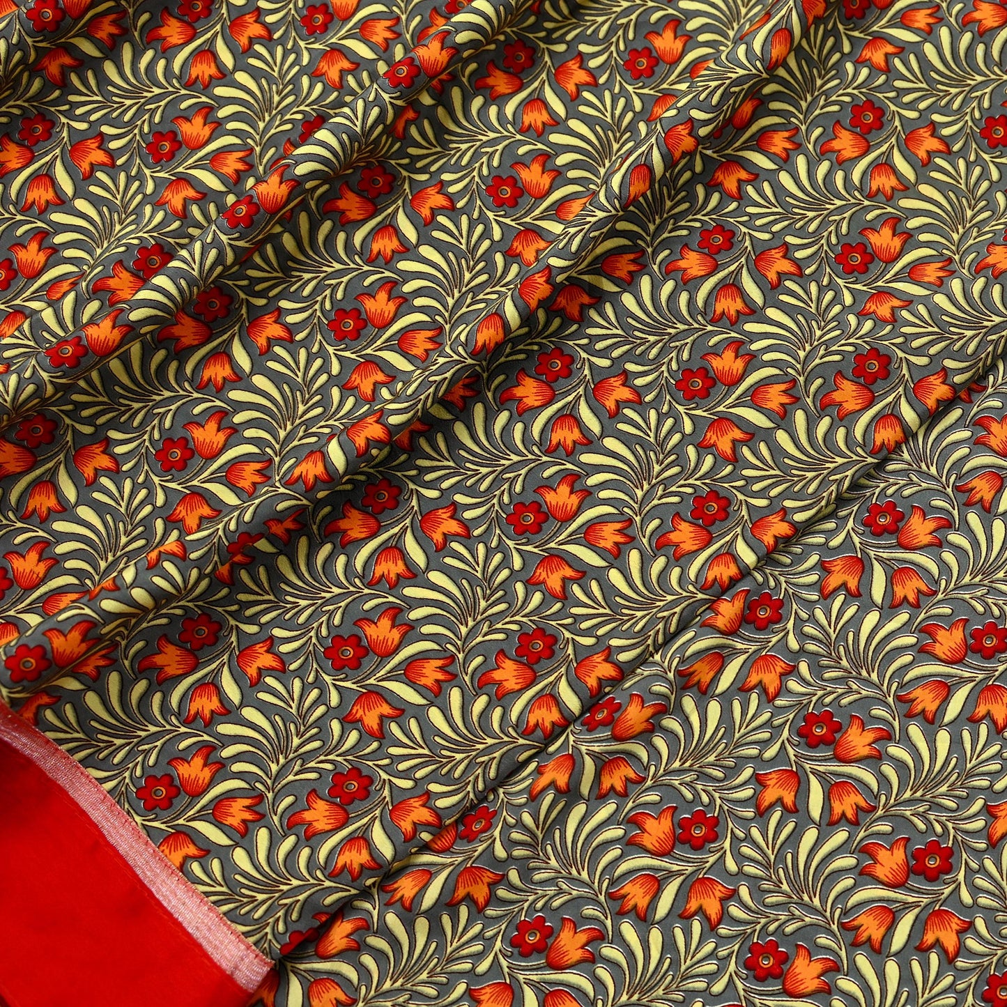 Indian Vintage Gray Sarees Moss Crepe Printed Sari 5yd Sewing Floral Soft Craft Fabric DressMaking For Crafting Quilting Upcycle