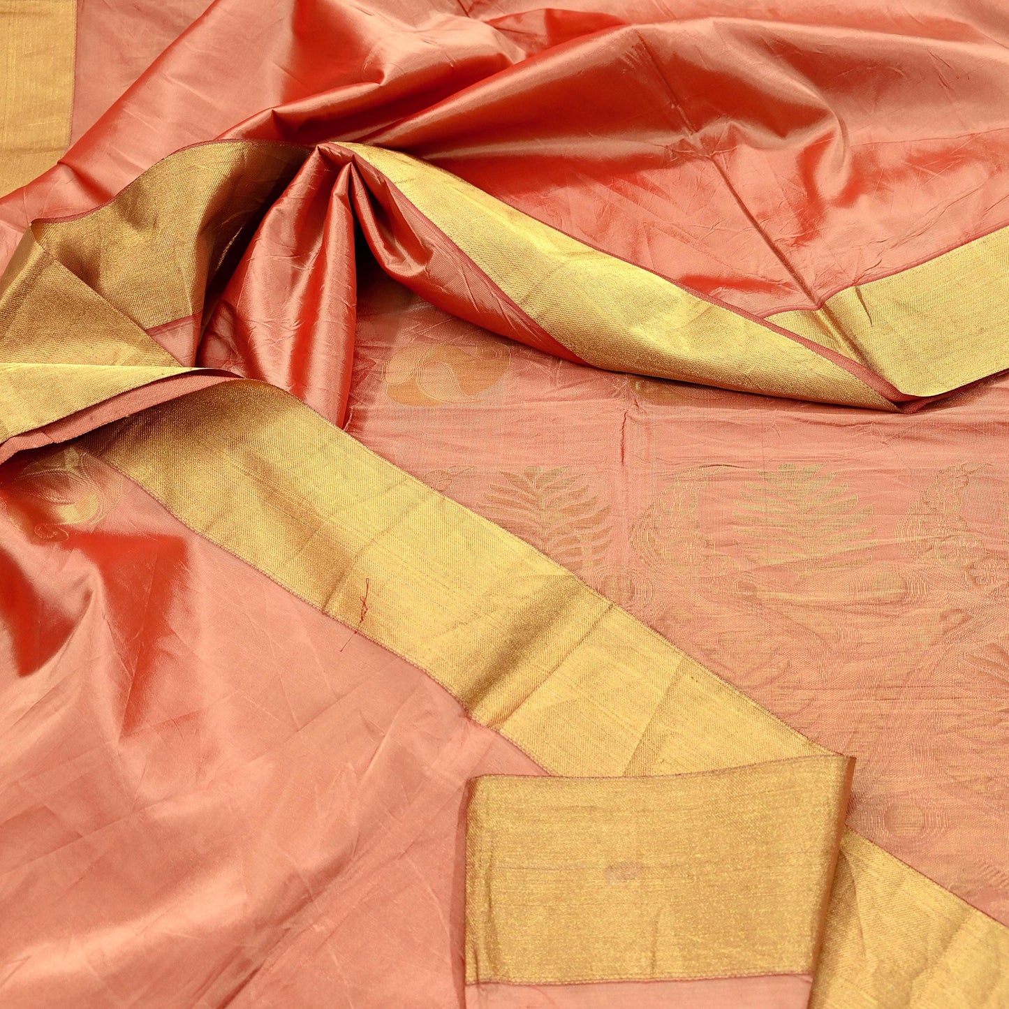Indian Vintage Sari Peach Blend Silk Woven Kanjivaram Saree Zari 5Yd Ethnic Craft Fabric Dress making For Crafting Quilting