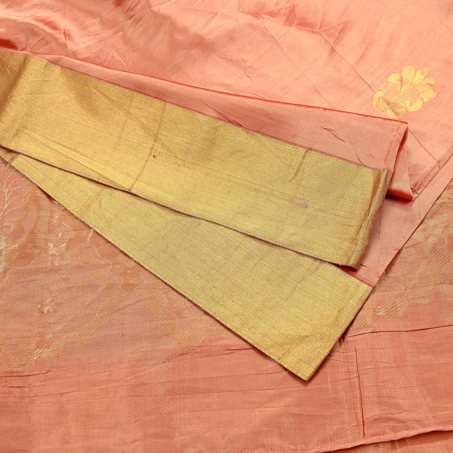 Indian Vintage Sari Peach Blend Silk Woven Kanjivaram Saree Zari 5Yd Ethnic Craft Fabric Dress making For Crafting Quilting