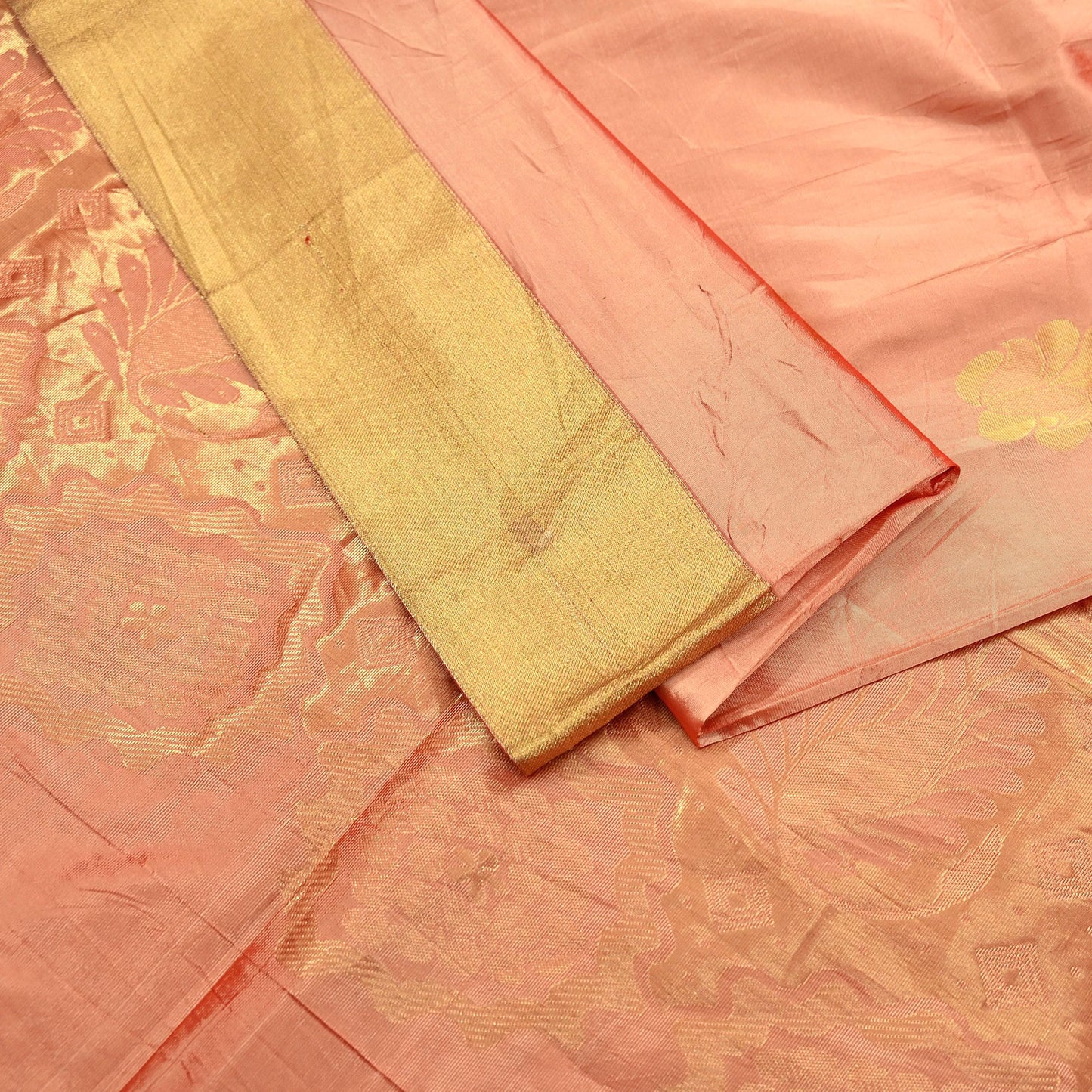 Indian Vintage Sari Peach Blend Silk Woven Kanjivaram Saree Zari 5Yd Ethnic Craft Fabric Dress making For Crafting Quilting