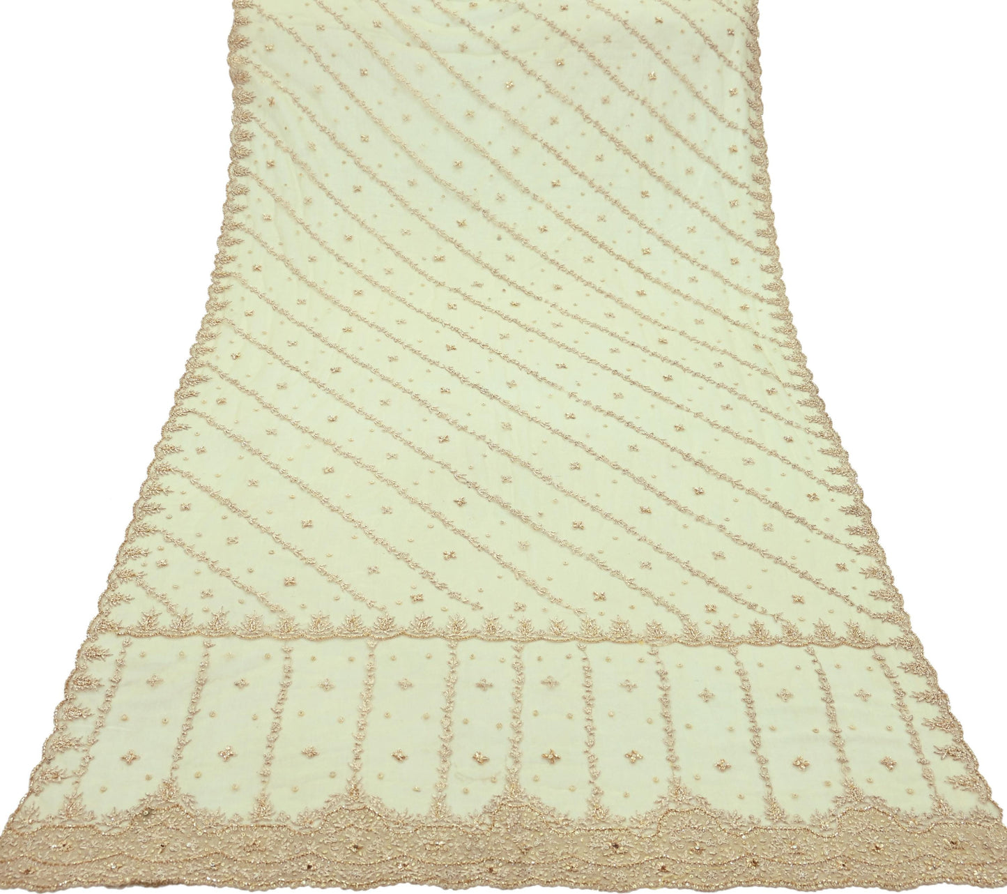 Indian Vintage Heavy Bridal Beige Dupatta Net Mesh Long Stole Hand Embroidered Scarves Zardozi Zari Glass Beaded Hijab Wedding veil