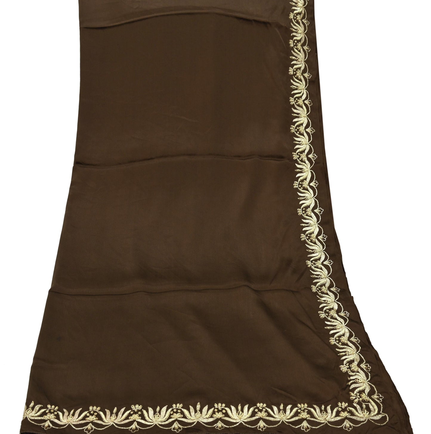 Indian Vintage Heavy Wedding Navy Brown Dupatta Pure Satin Silk Long Stole Hand Embroidered Scarves Golden Zardozi Stole Bridal Veil