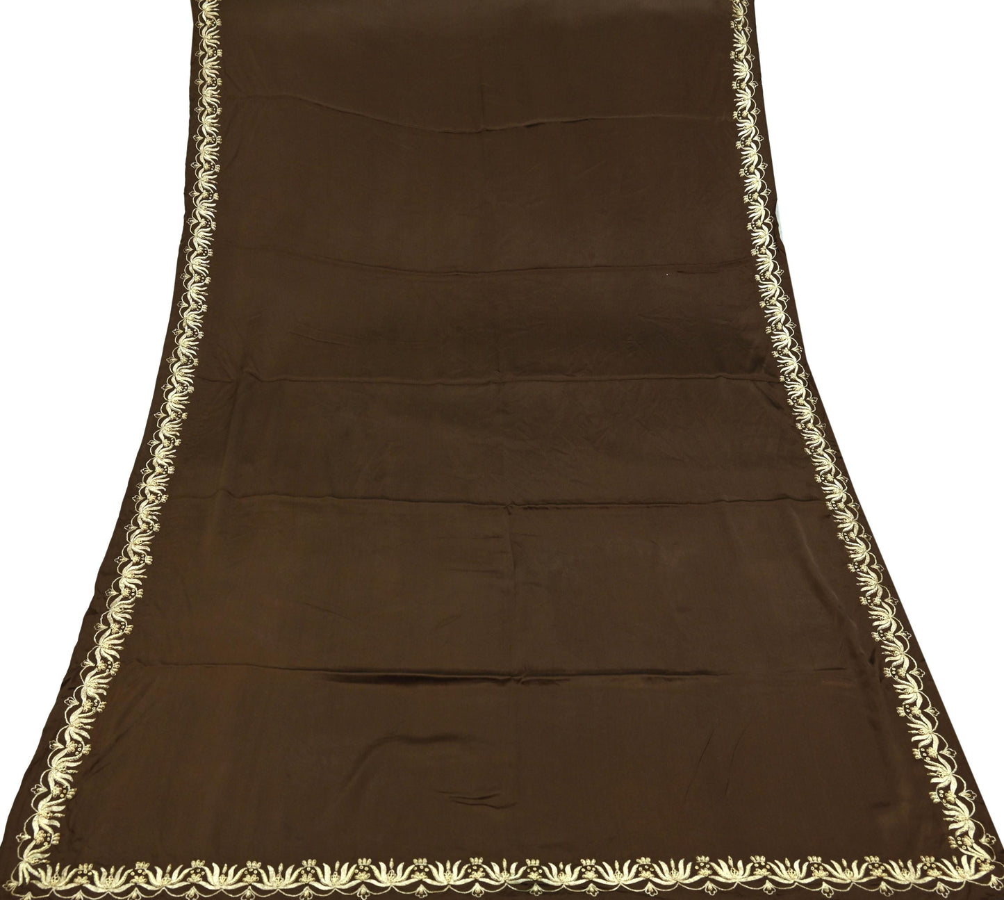 Indian Vintage Heavy Wedding Navy Brown Dupatta Pure Satin Silk Long Stole Hand Embroidered Scarves Golden Zardozi Stole Bridal Veil