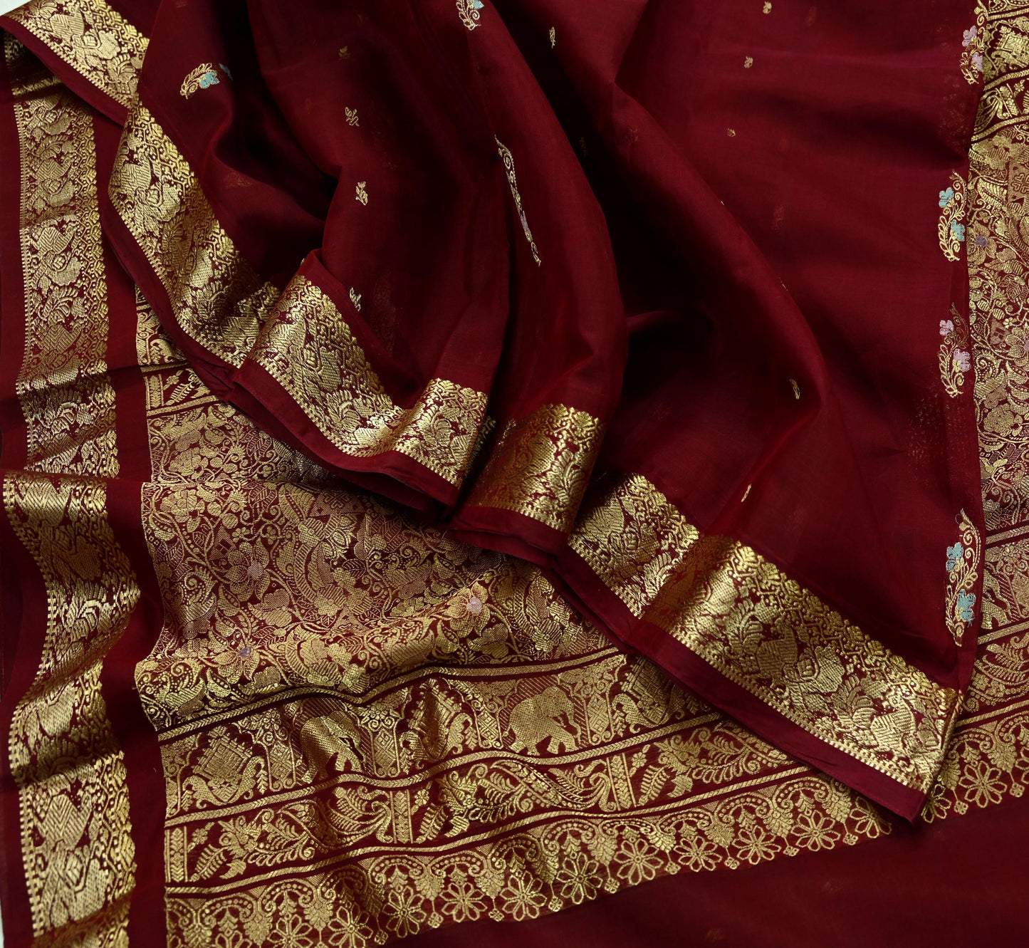 Indian Vintage Heavy Sari Maroon Kanjivaram Sarees 100% Pure Silk Zari 5Yd Floral Crafting Dress making For Crafting Quilting Upcycle