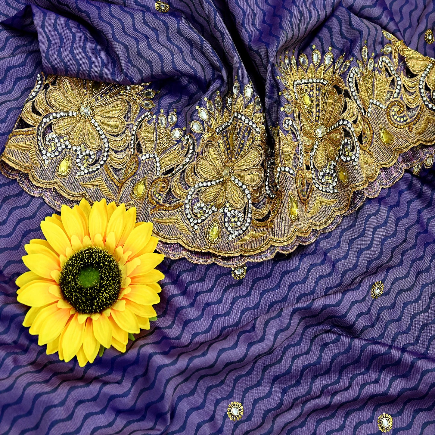 Indian Pre-Owned Sari Purple & Blue Pure silk Hand Embroidered Designer Manish Malhotra Sarees Ethnic Zardozi/Dabka Zari Wedding Saree