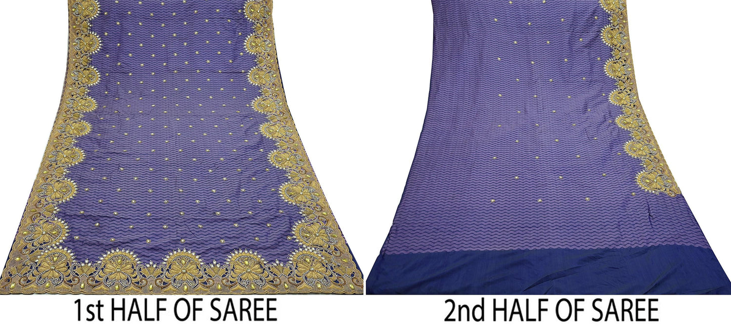 Indian Pre-Owned Sari Purple & Blue Pure silk Hand Embroidered Designer Manish Malhotra Sarees Ethnic Zardozi/Dabka Zari Wedding Saree