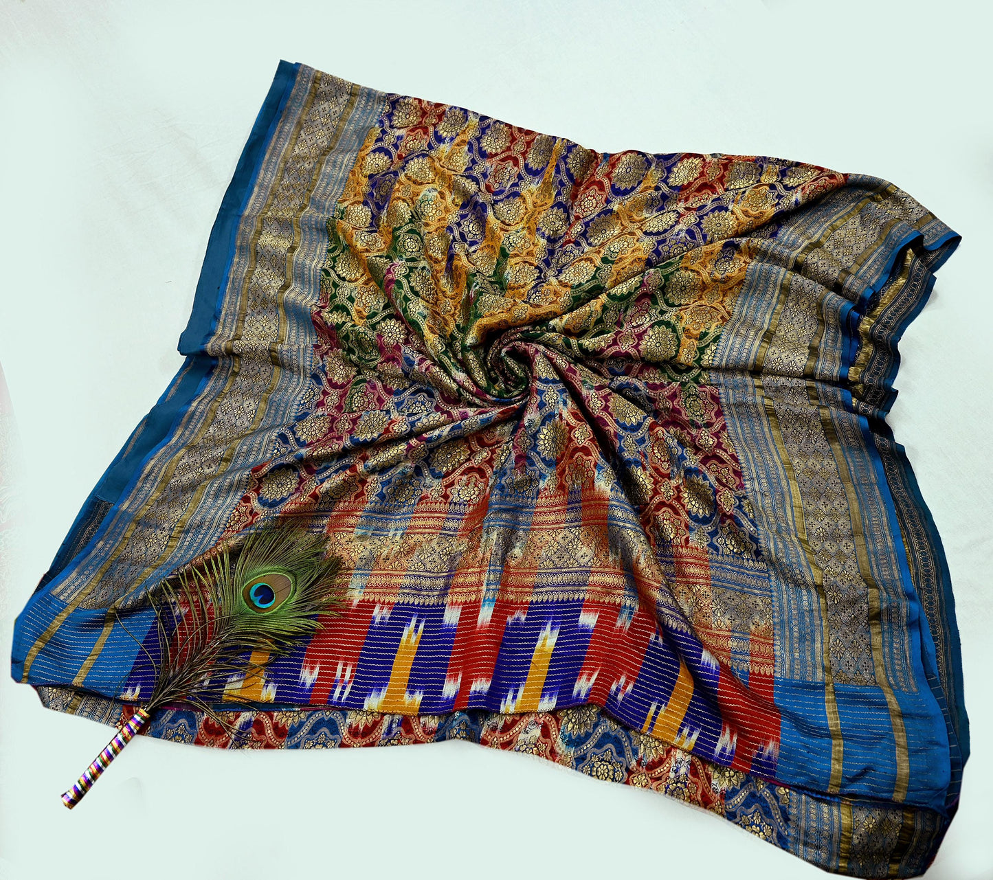 Indian Antique Vintage Heavy Wedding Sari Multi Pure Satin Silk Hand Woven Banarasi Sarees Zari 5Yd Pre-owned
