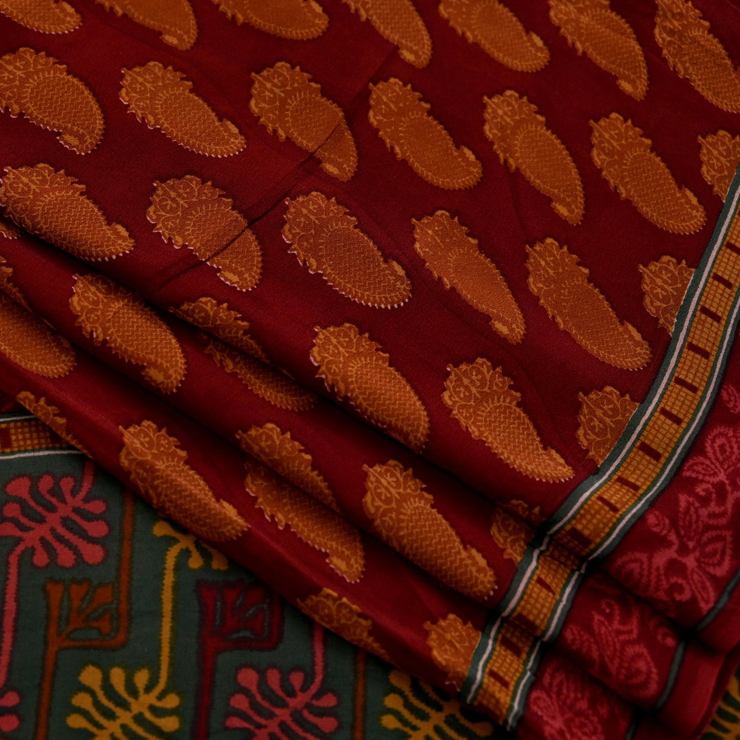 Women Vintage Sari Maroon Pure Georgette Silk Printed Saree Craft Fabric Sewing 6Yd Soft Light Dress Making Floral Quilting Paisley