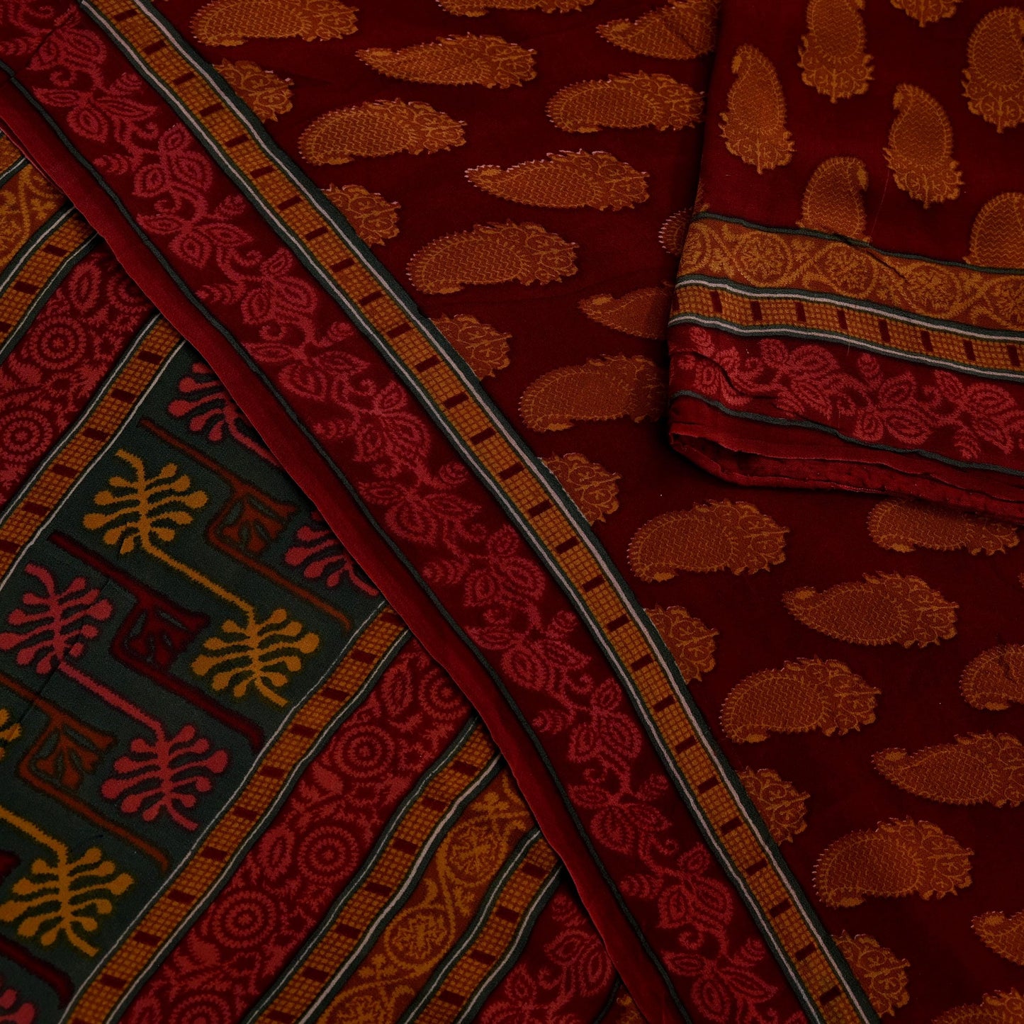 Women Vintage Sari Maroon Pure Georgette Silk Printed Saree Craft Fabric Sewing 6Yd Soft Light Dress Making Floral Quilting Paisley