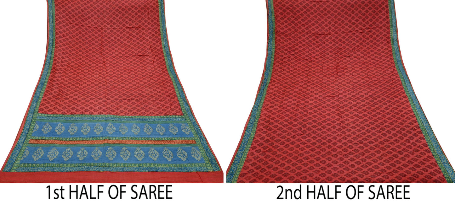 Indian Vintage Heavy Sari Red Pure Khadi Silk Handloom Saree Craft Fabric 5yd Ethnic Wear Dress making For Crafting Quilting