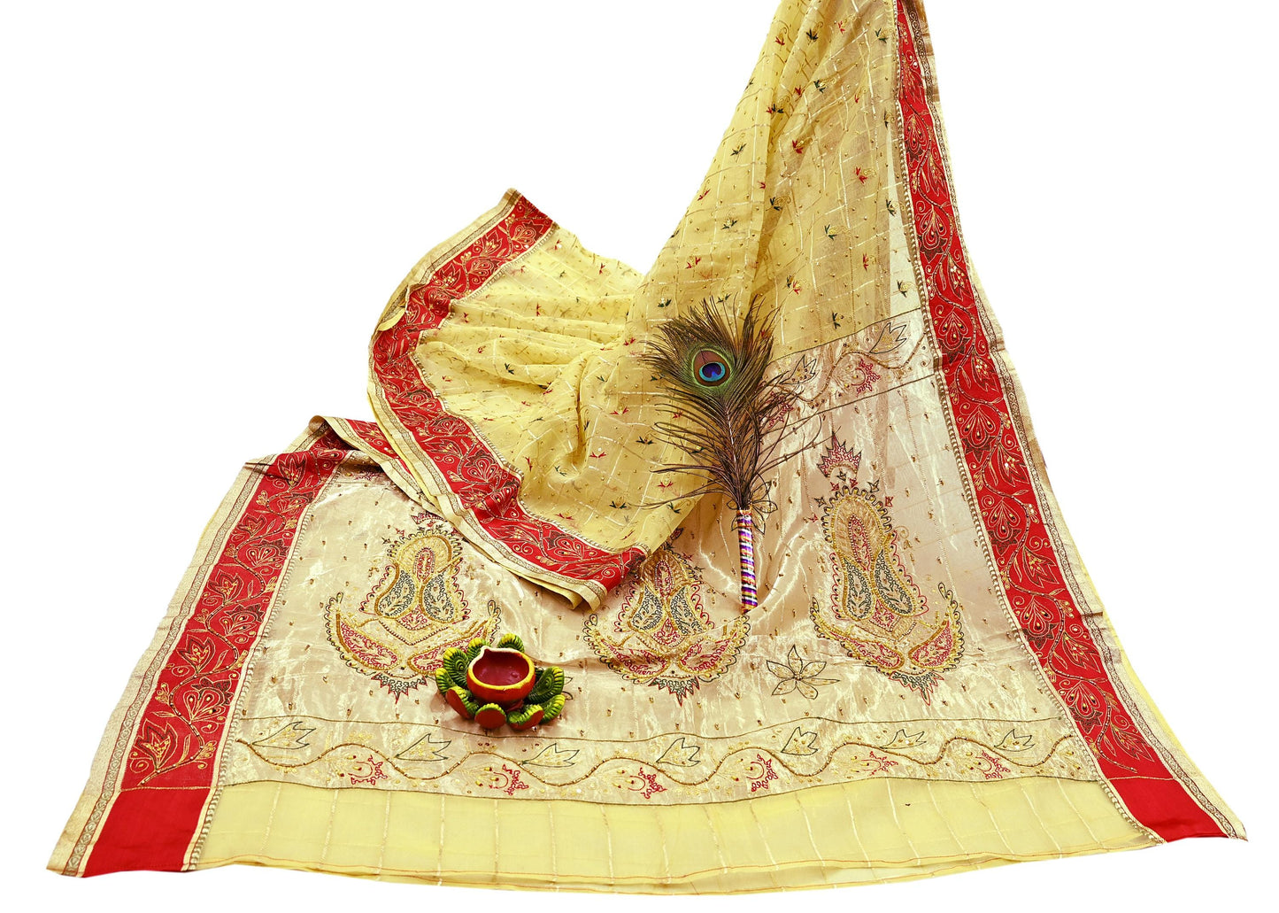 Indian Vintage Sari Yellow Hand Embroidered Saree Pure Organza Silk Craft Fabric 5Yd Ethnic Dress Making Crafting Quilting Zardozi