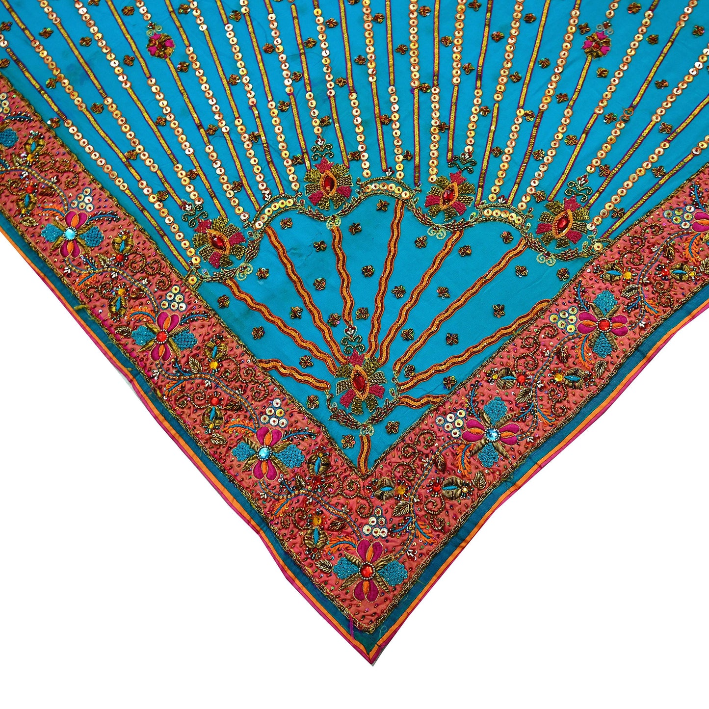 Indian Vintage Heavy Sarees Blue Pure Georgette Silk Hand Embroidered Sari Fabric 5Yd Sewing Ethnic Zardozi/dabka zari Wedding sarees