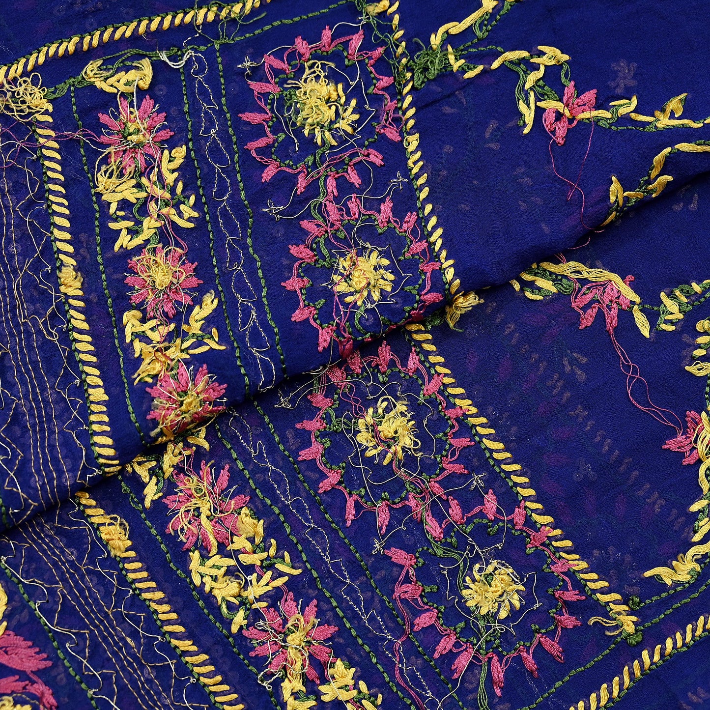 Indian Vintage Heavy Blue Dupatta Pure Georgette silk Long Stole Hand Embroidered Chikankari Stole Scarf Scarves Veil