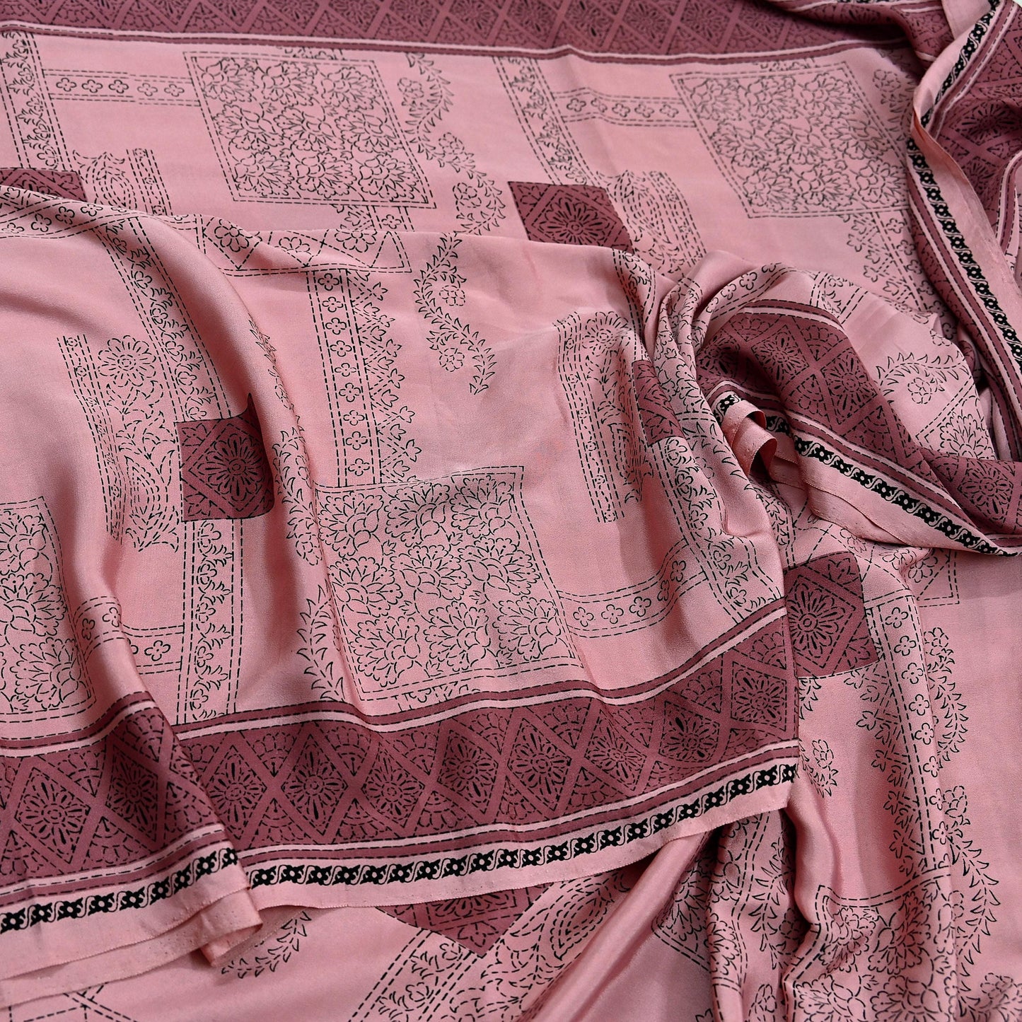 Indian Vintage Sari Pink Moss Crepe Printed Sarees 5yd Craft Fabric Sewing Floral Soft Dress making Quilting Crafting Upcycle Used