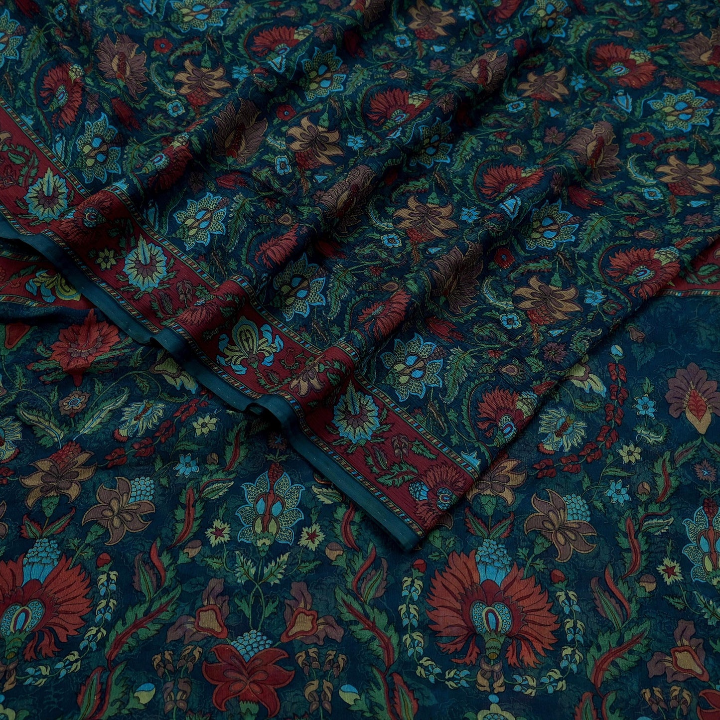 Indian Vintage Sari Green Pure Chiffon Silk Printed Sarees Craft Fabric Sewing 5Yard Soft Light Sari Dress Making Quilting Upcycle Crfating