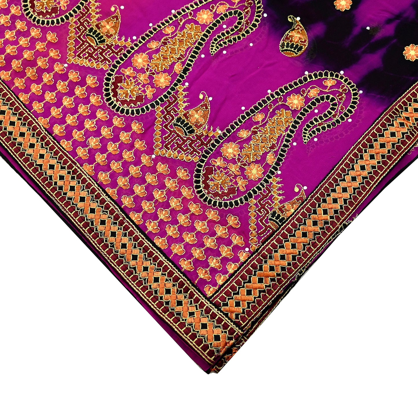 Indian Vintage Dupatta Purple & Black Pure Georgette silk Long Stole Embroidered Tie-Dye Scarves Stole Veil Wrap Sequins Zari