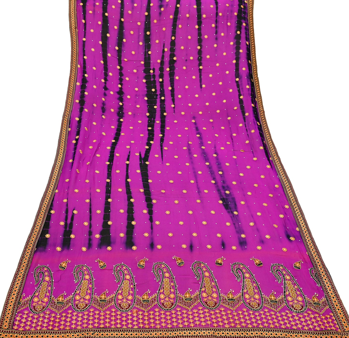 Indian Vintage Dupatta Purple & Black Pure Georgette silk Long Stole Embroidered Tie-Dye Scarves Stole Veil Wrap Sequins Zari