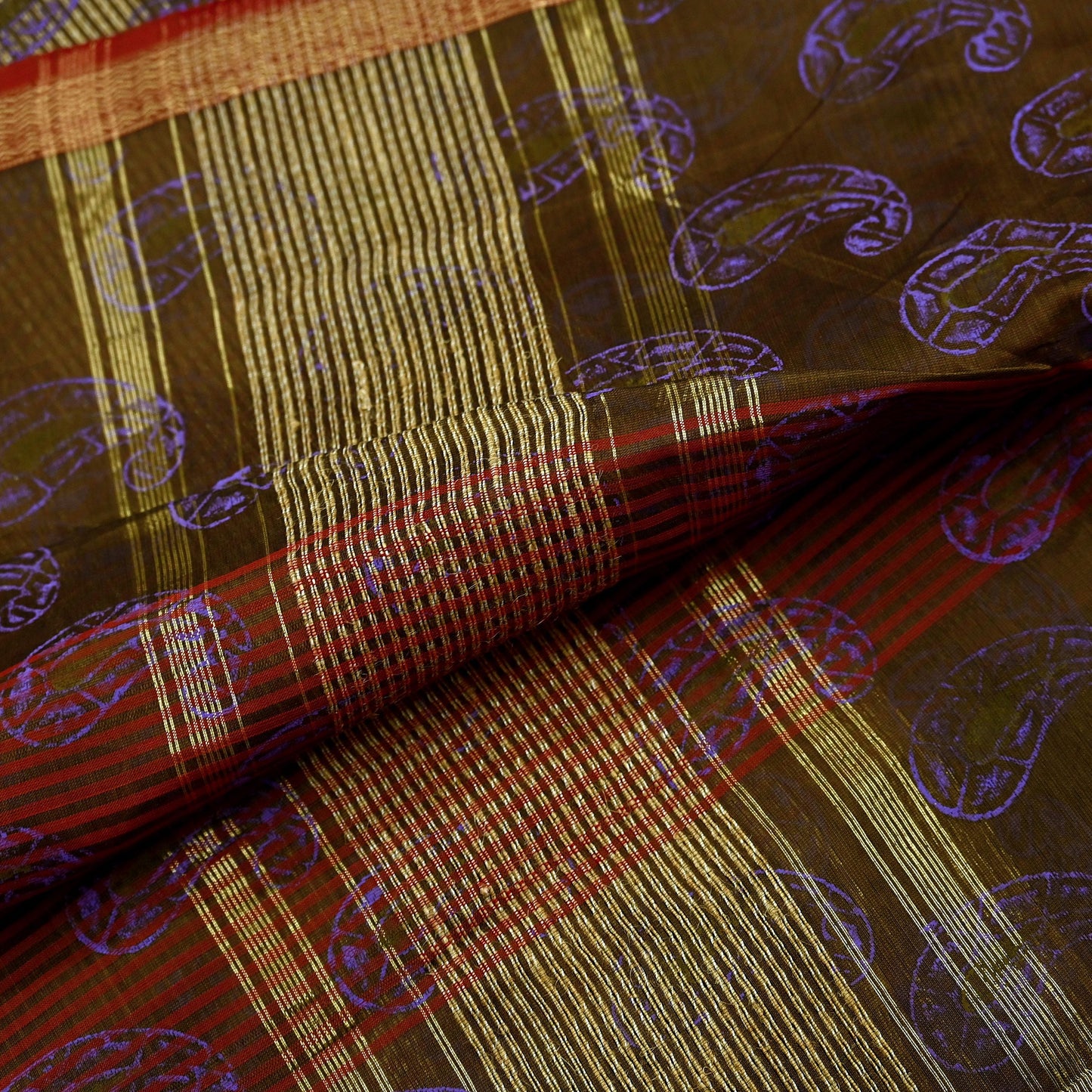 Indian Vintage Dupatta Long Stole Woven Block Painted Pure Chanderi Silk Indian Scarves Veil Golden Zari Floral Design For her