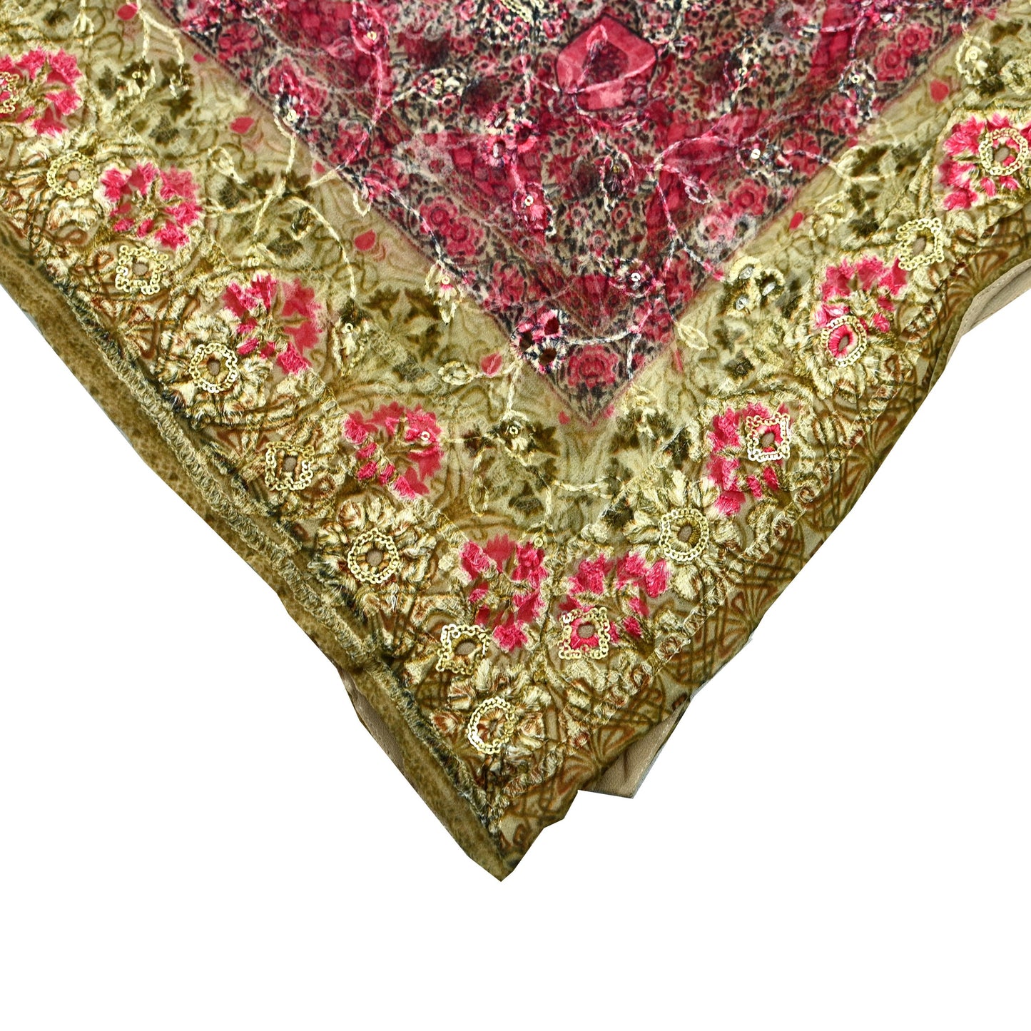 Indian Vintage Dupatta Beige & Pink Pure Georgette silk Long Stole Embroidered Scarves Stole Veil Wrap Sequins Zari