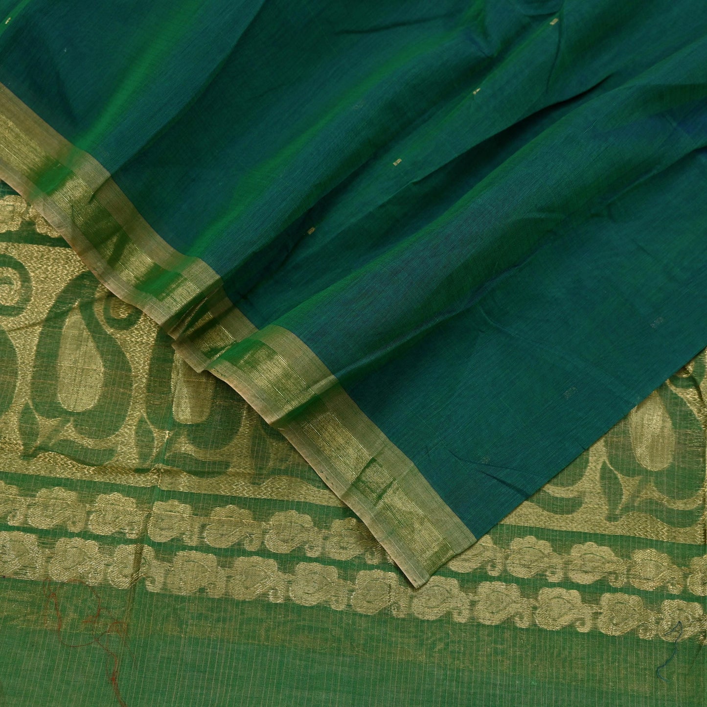 Indian Vintage Dupatta Green Long Stole Printed Woven Pure Chanderi Silk Indian Scarves Veil Golden Zari Soft Fringes