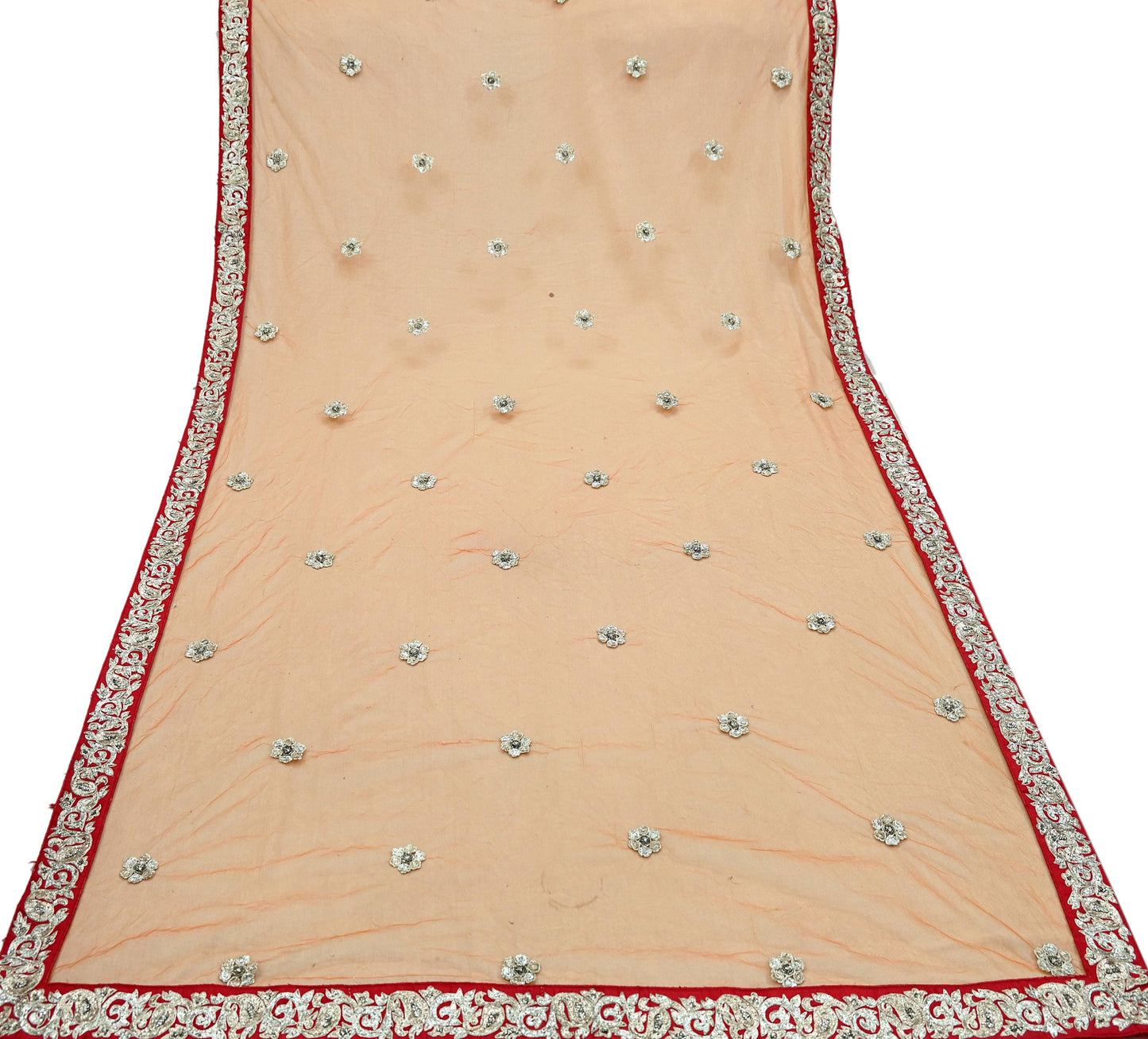 Indian Pre-owned Heavy Wedding Dupatta Orange Net Long Stole Hand Embroidered By Designer Sabyasachi Scarves Zardozi Bridal Veil