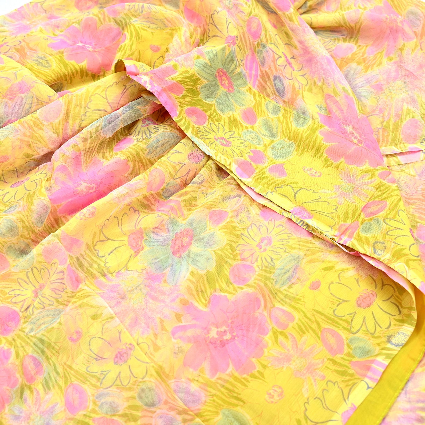 Indian Women Vintage Yellow Saree Pure Chiffon Silk Printed Sari Craft Fabric Sewing 5Yd Soft Light Sari Dress Making Floral