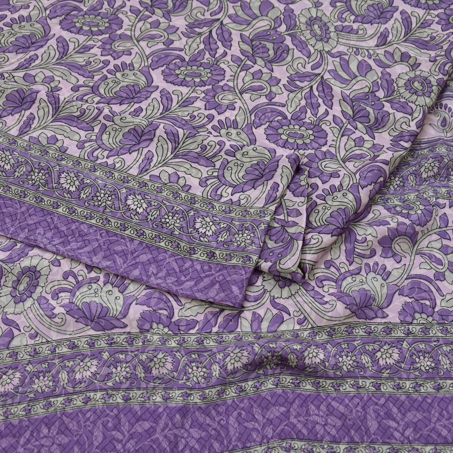 Indian Vintage Pink & Purple Saree Moss Crepe Printed Sari 6yd Sewing Soft Craft Fabric Dressmaking Quilting Upcycle Used For Crafting