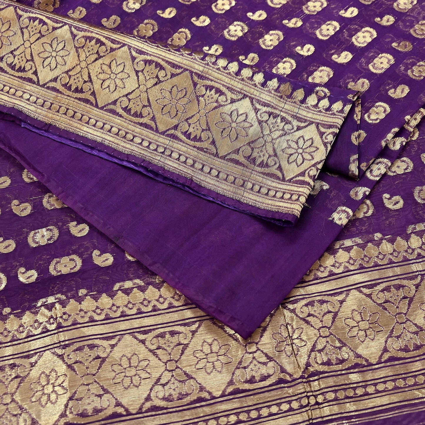 Indian Vintage Purple Heavy Sari Wedding Pure Organza Silk Hand Woven Banarasi Sarees Zari 5Yd Ethnic Dress Making Crafting