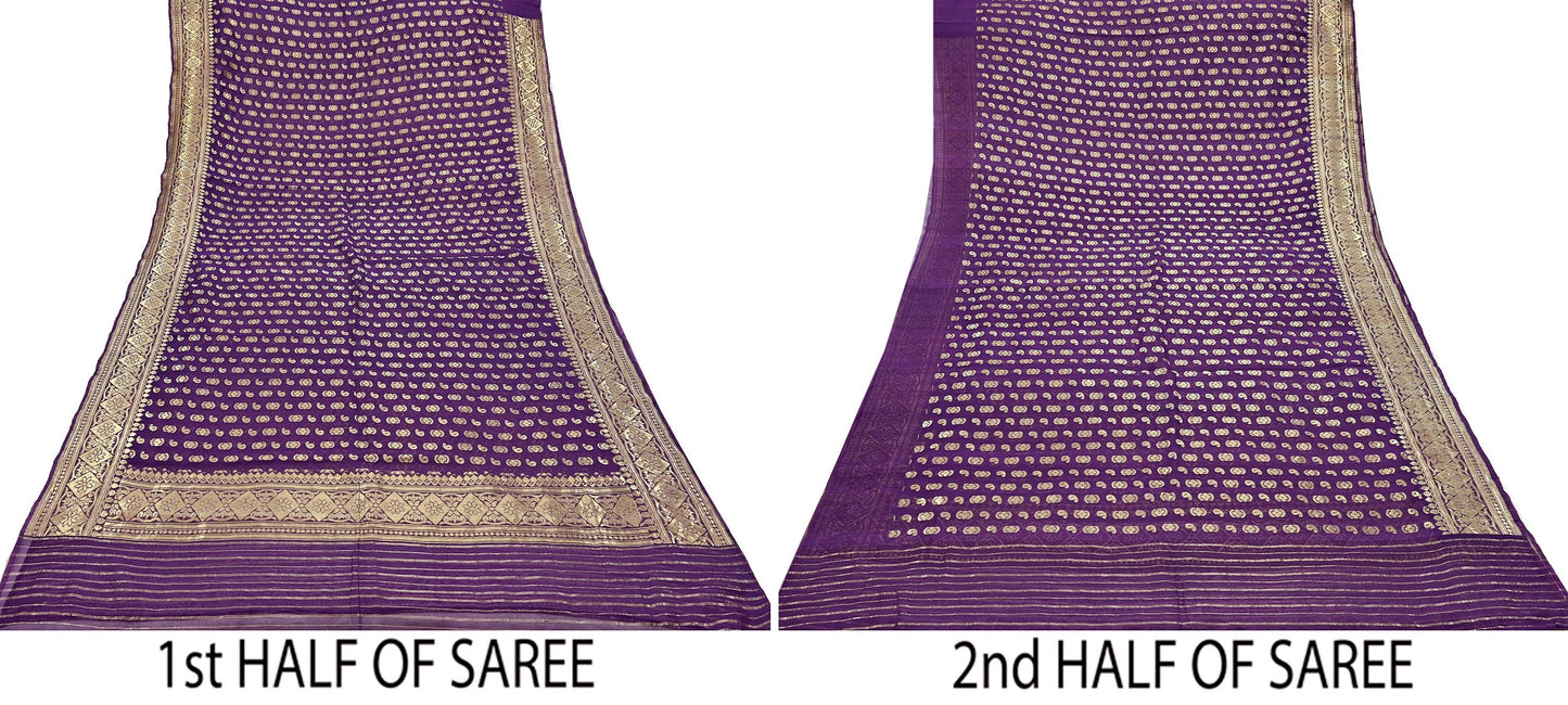 Indian Vintage Purple Heavy Sari Wedding Pure Organza Silk Hand Woven Banarasi Sarees Zari 5Yd Ethnic Dress Making Crafting