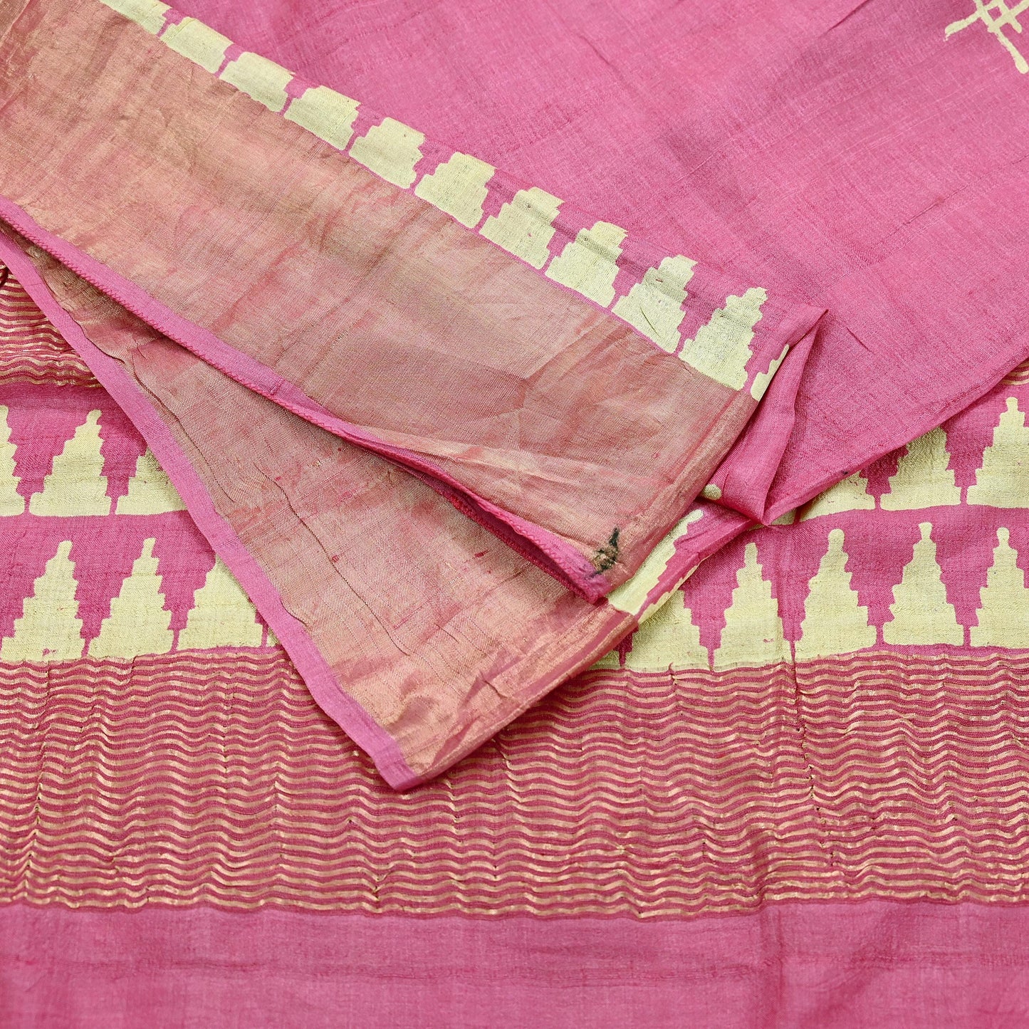 Indian Vintage Pink Saree Pure Khadi Silk Handloom Woven Zari Sari Craft Fabric 5yd Ethnic Wear Border Dress making Upcycle